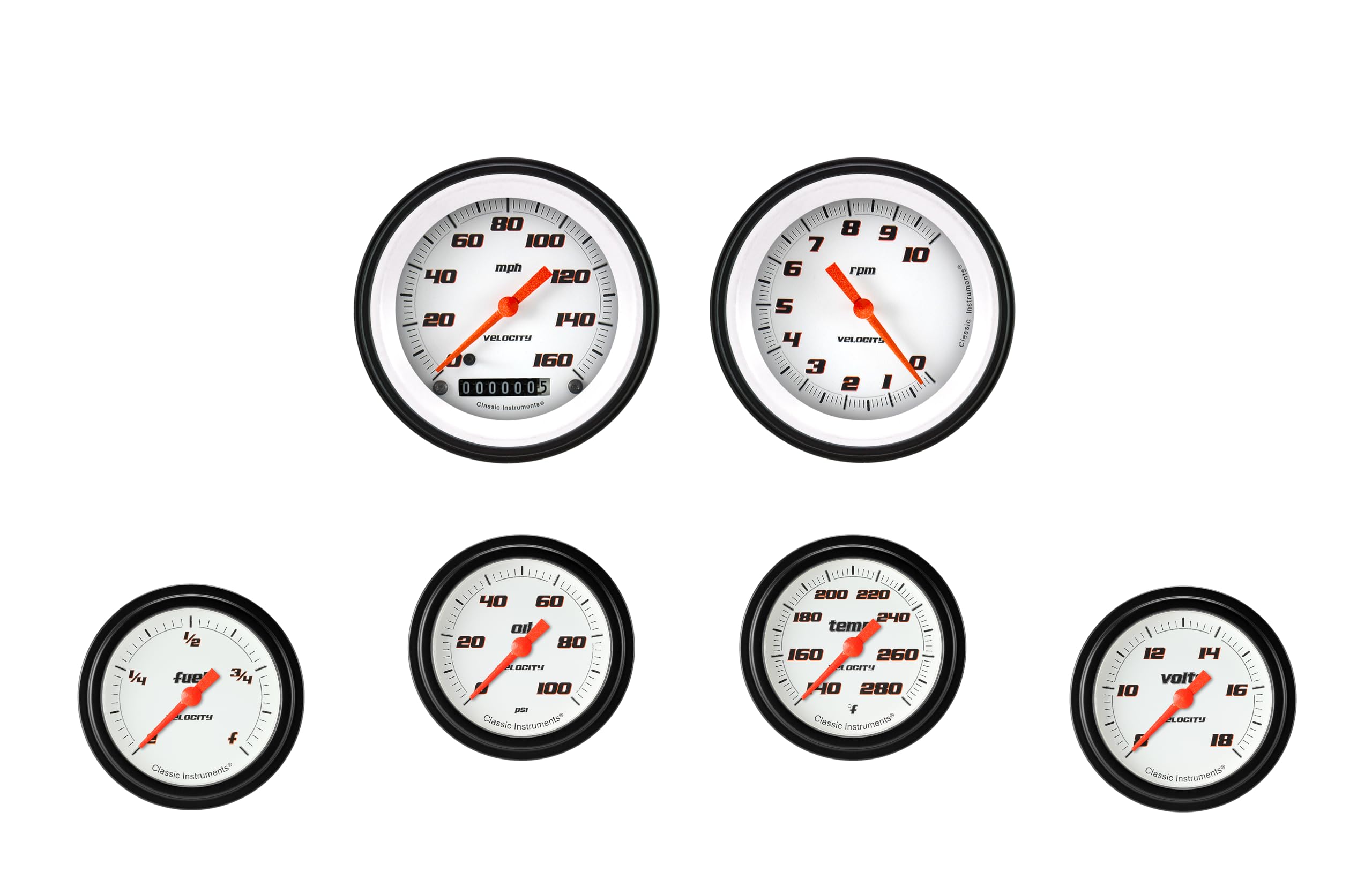 Velocity White Classic Instruments Full Sweep 6 Gauge Set - GM