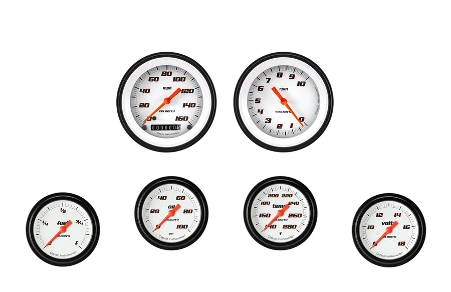Velocity White Classic Instruments Full Sweep 6 Gauge Set - GM
