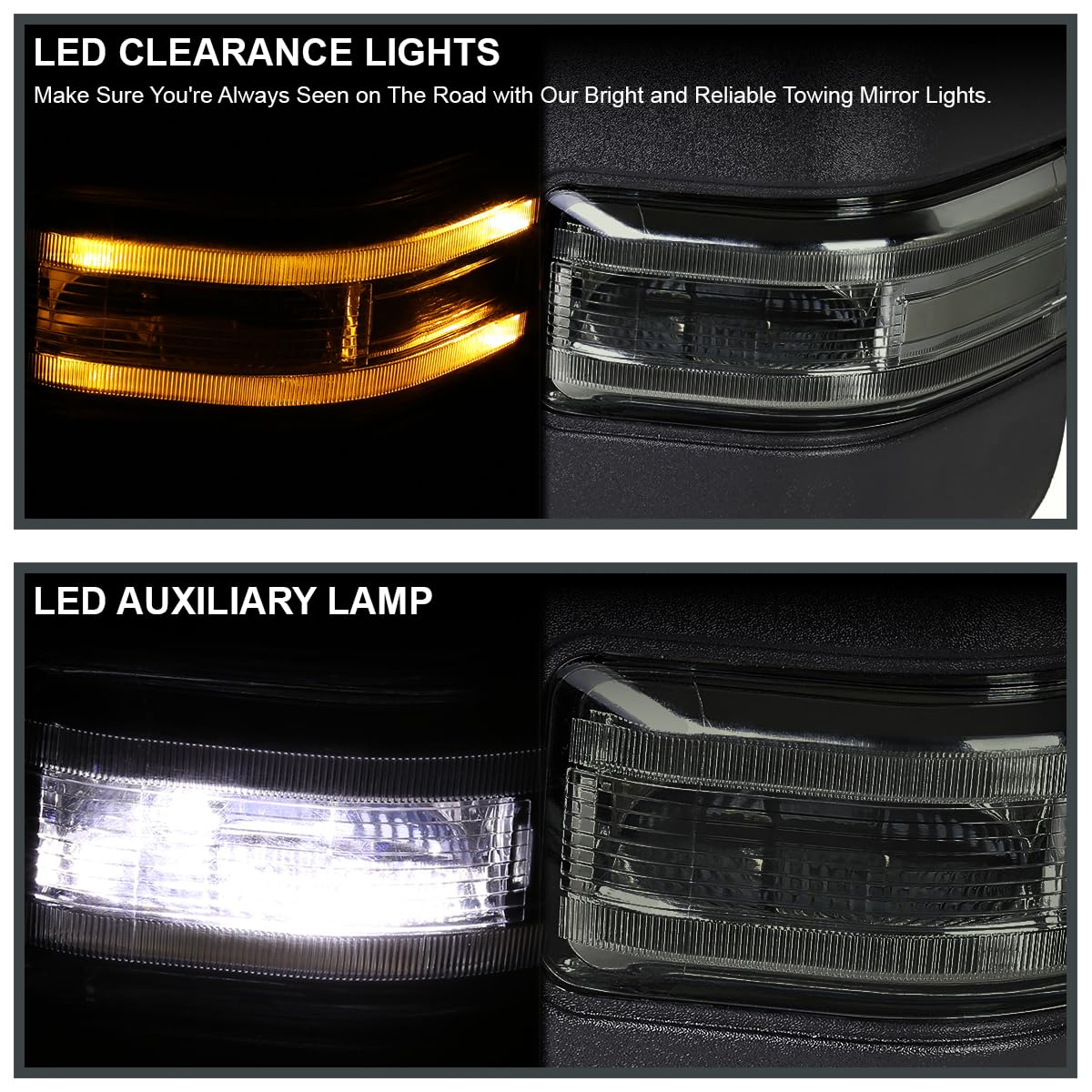 Tow Mirrors Spec-D Tuning Power Heated w/Temperature Sensor +Smoke LED Signal Compatible with 2017-2019 Ford F250 F350 F450 Super Duty Left + Right Pair