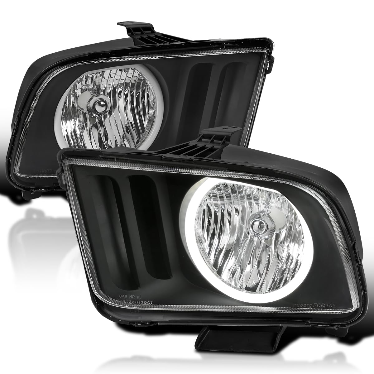 Black SPEC-D TUNING Headlights w/LED Angel Eyes Compatible with 2005-2009 Ford Mustang, Left + Right Pair Headlamps Assembly