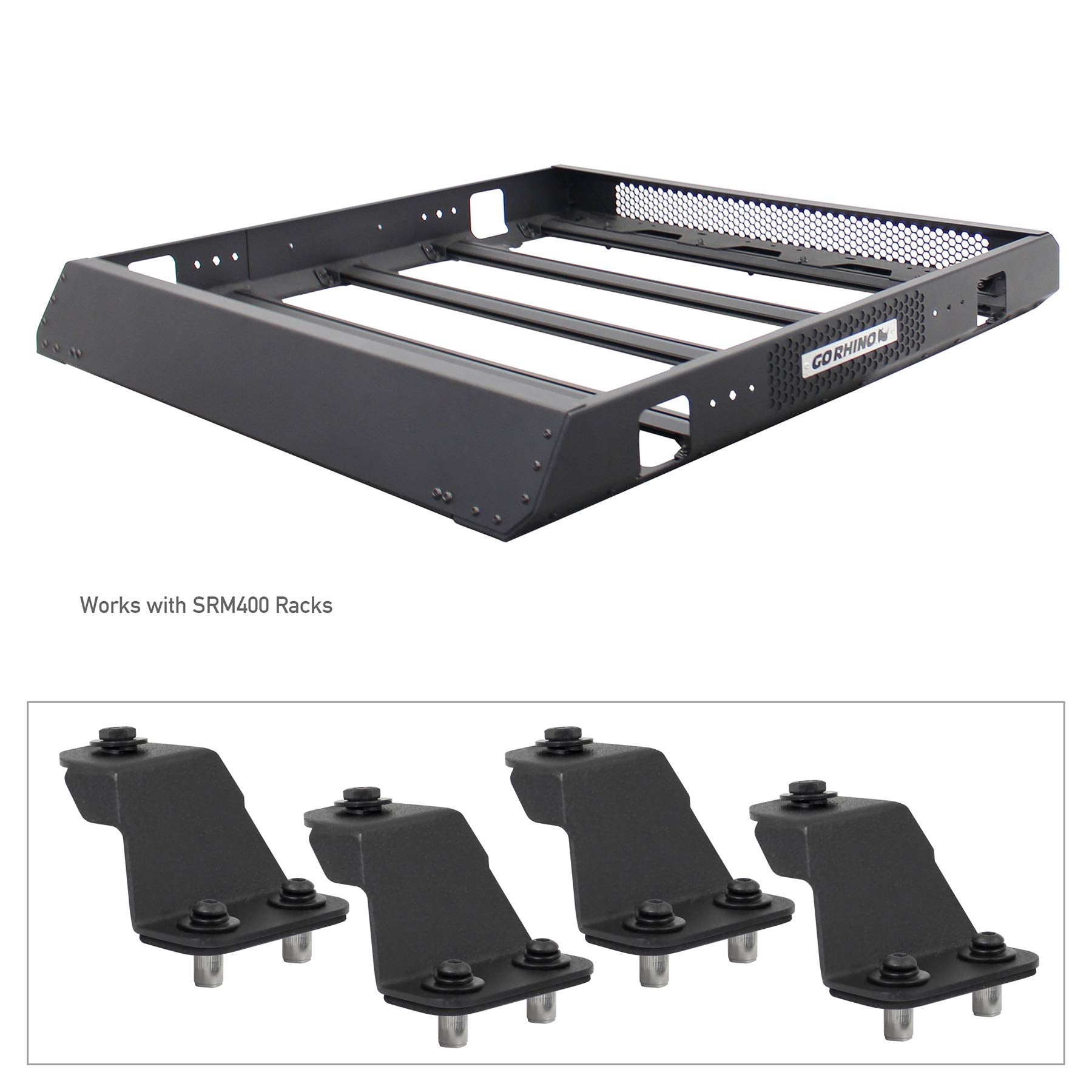 Go Rhino Mounting Kit SRM - 4 Fixed Mounts | Mild Steel, Textured Black | 5910001T | Fits Go Rhino SRM300, SRM400, SRM500, & SRM600 Roof Racks