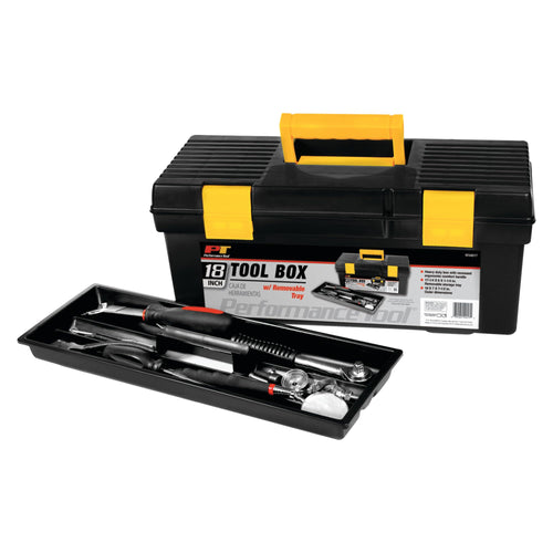 W54017 Performance Tool 18-Inch Plastic Box with Handle, Tool Organizer Storage Box, Lightweight & Easy to Carry, Removable Inner Tray