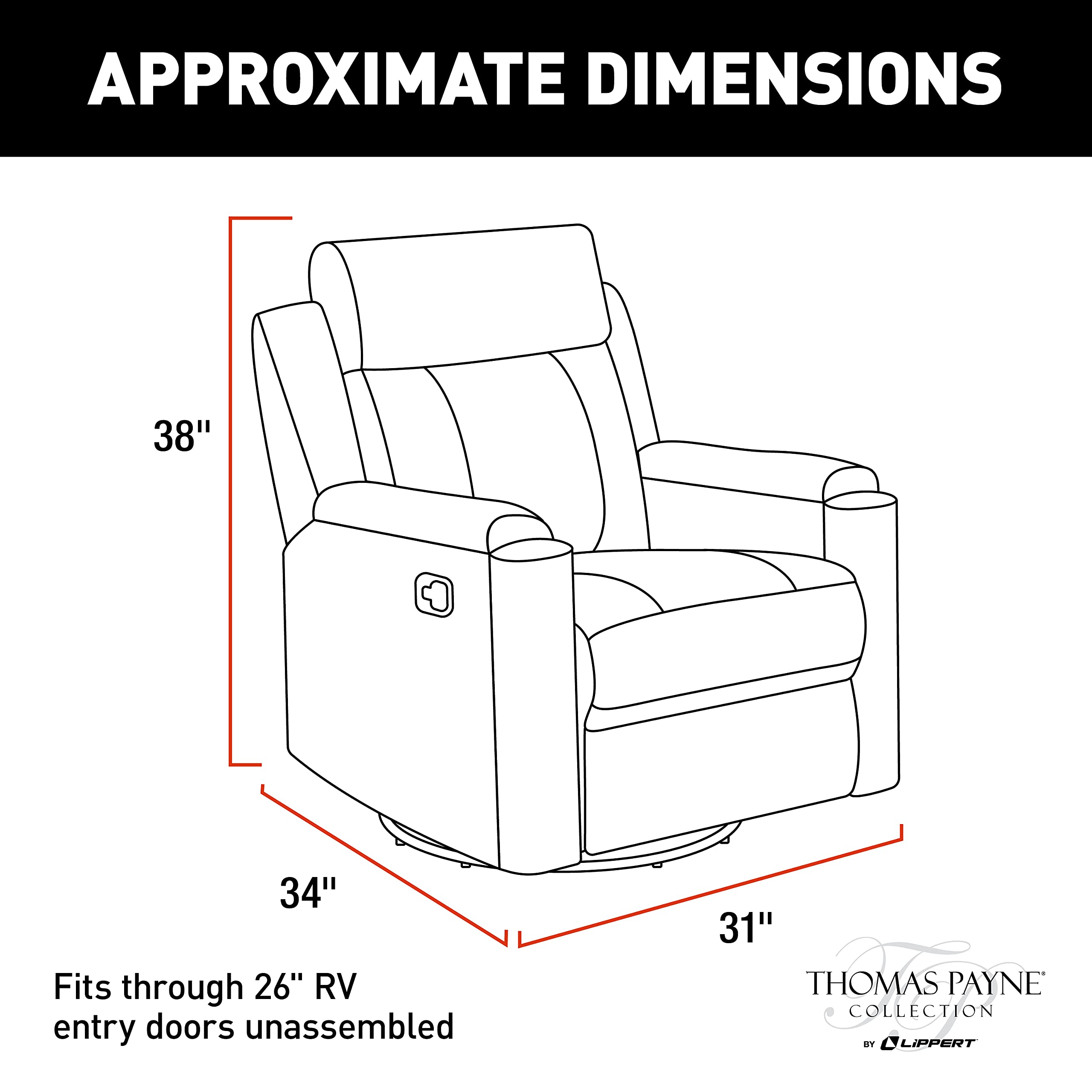 RV Swivel Glide Recliner - Thomas Payne® Norlina – Luxurious, Comfortable RV Recliner – Easy-to-Clean PolyHyde® Vinyl Fabric – High-Density Foam Interior for Extra Comfort – 2020129856