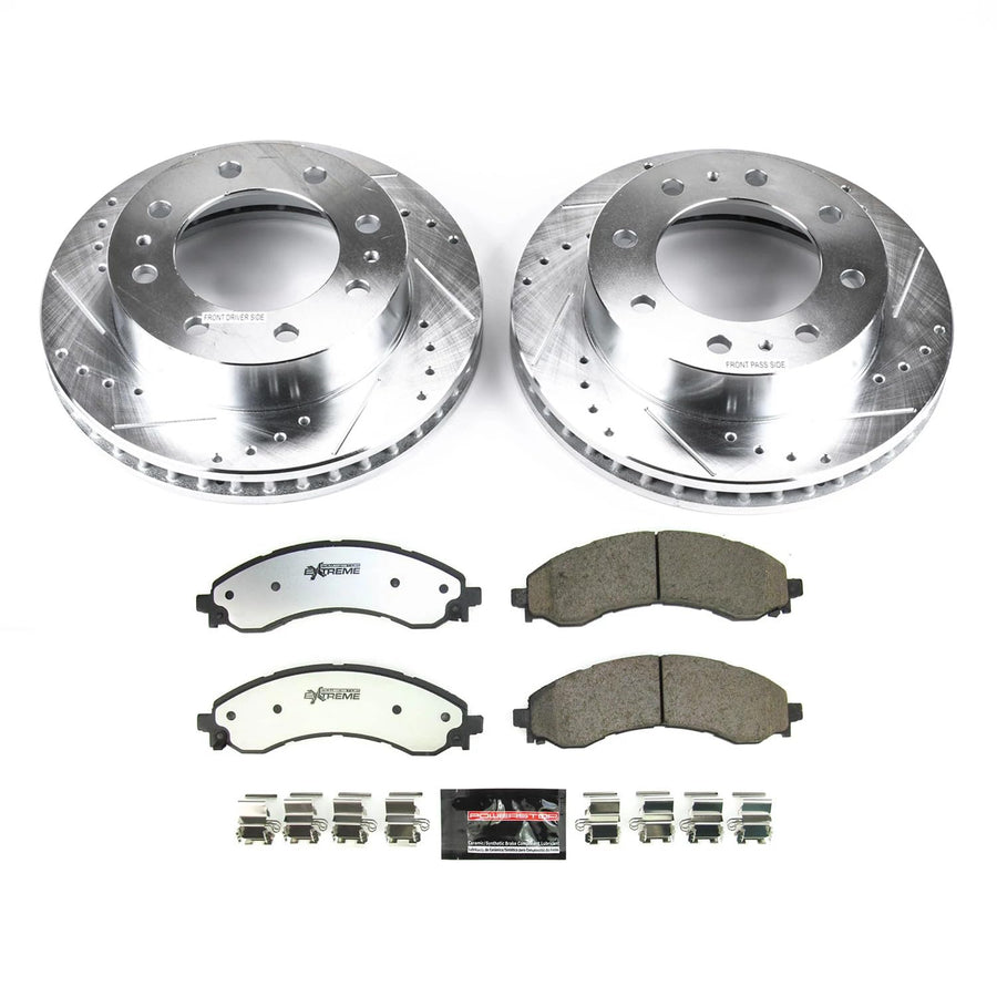 Power Stop Front Brake Kit For 2021 2022 2023 Chevrolet Express 2500 - Carbon Fiber Ceramic Brake Pads & Truck & Tow Drilled and Slotted Rotors Replacement, K8746-36
