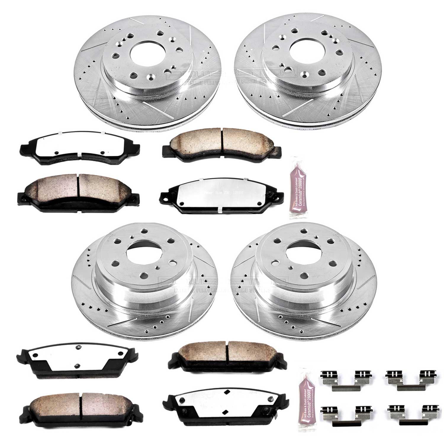 Brake Kit Power Stop Front and Rear For 2007 2008 Cadillac Escalade 2007 2008 Cadillac Escalade ESV - Truck & Tow Carbon Fiber Ceramic Pads & Drilled and Slotted Rotors Replacement, K2068-36