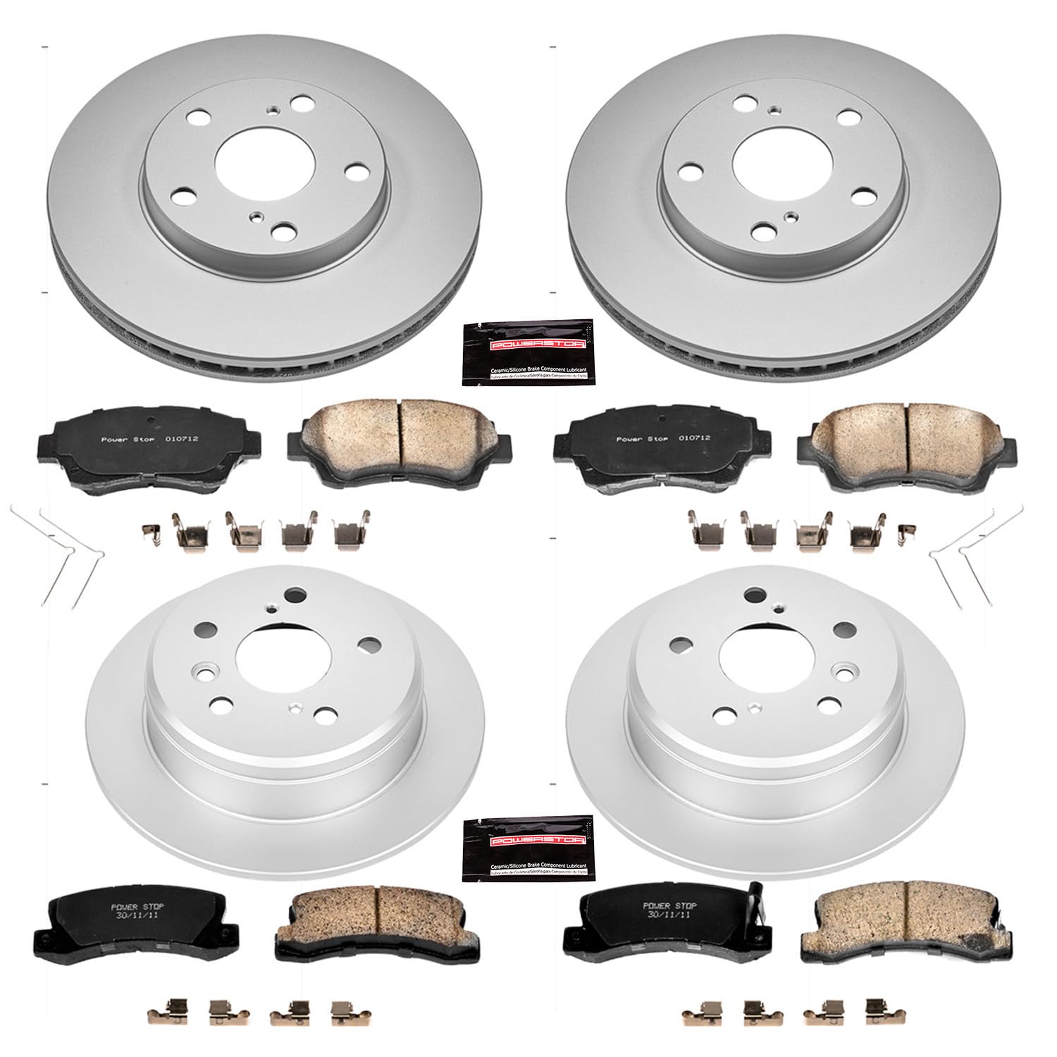 Power Stop CRK2714 Brake Rotor & Coated Ceramic Brake Pads- front & rear For Toyota Camry 1992-1996 [Model Specific]