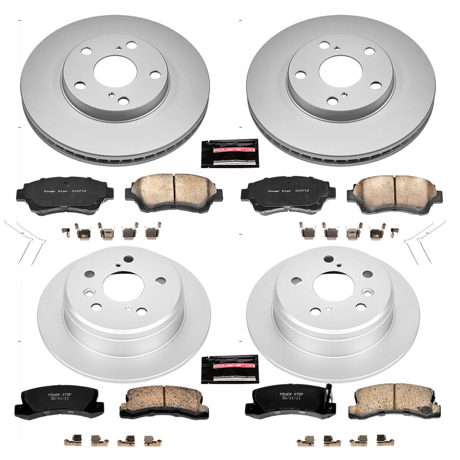 Power Stop CRK2714 Brake Rotor & Coated Ceramic Brake Pads- front & rear For Toyota Camry 1992-1996 [Model Specific]