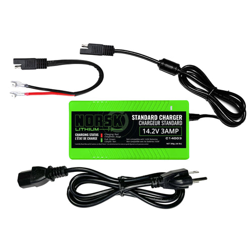 14.2V Norsk Lithium 3A LiFePO4 Battery Charger | Standard Charging Block with LED Indicator | Compatible with 12.8V 10AH and 15AH