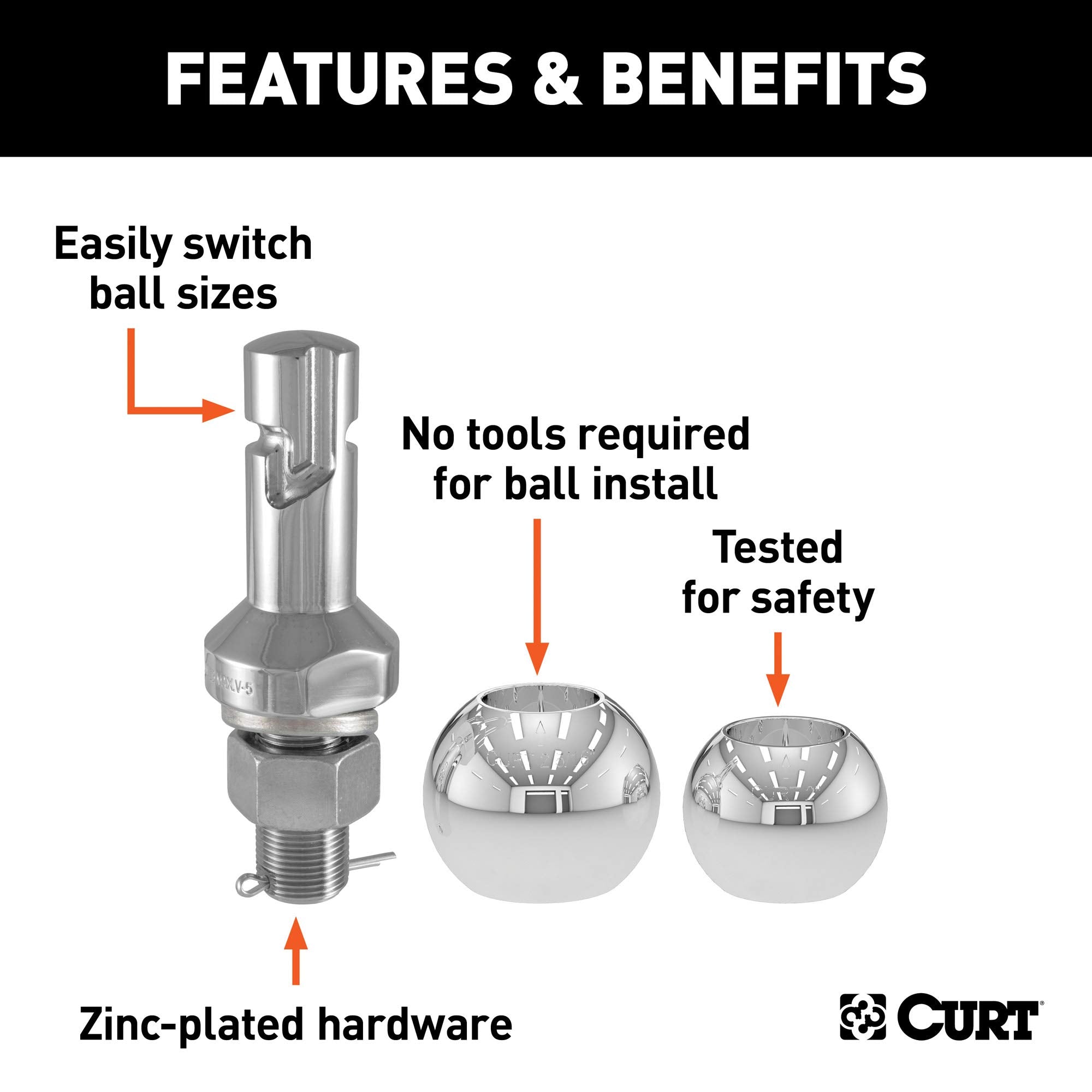 CURT 2 and 2-5/16-Inch Chrome Steel Switch Ball Set, 42280 Up to 8,000 lbs. GTW