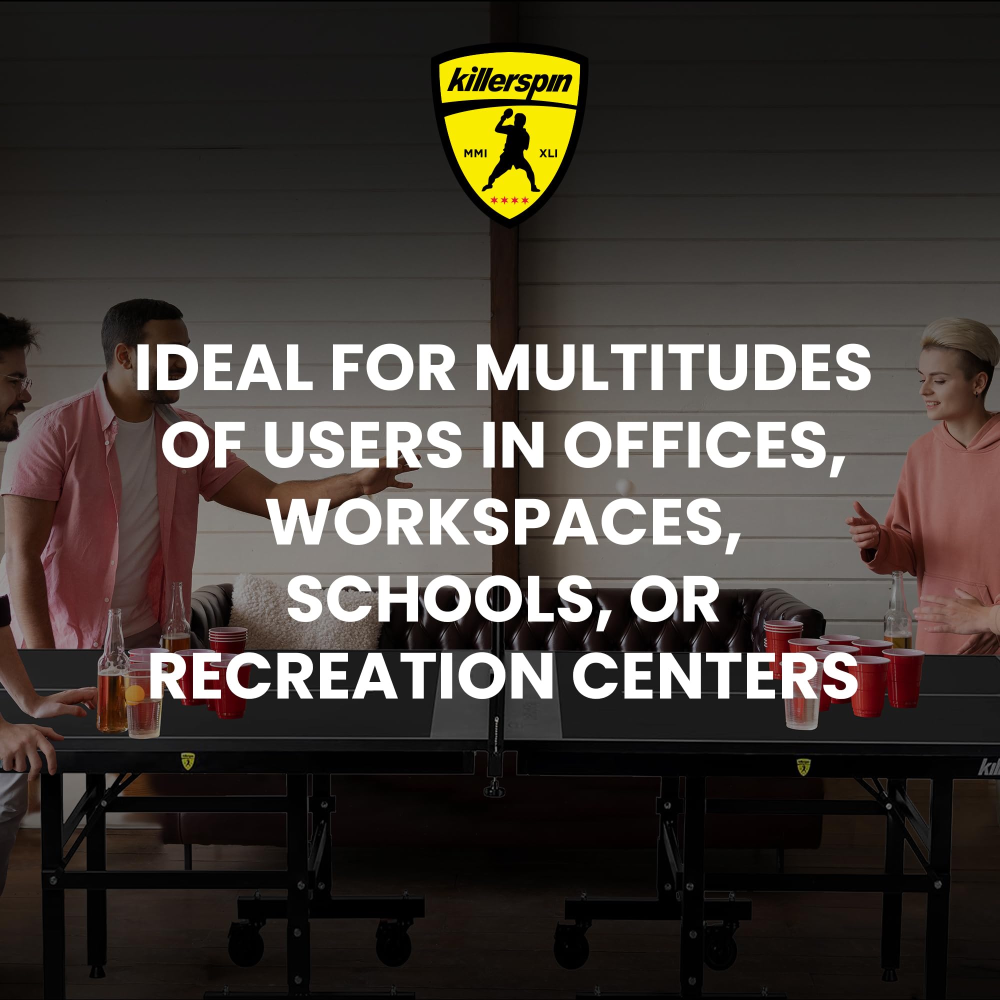Ping Pong Table Killerspin MyT 415X Mega, Foldable Table for Table Tennis, Portable Ping Pong Table Set with Built-in Paddle and Ball Storage, 25mm MDF Board Pingpongball Table, Jet Black Color
