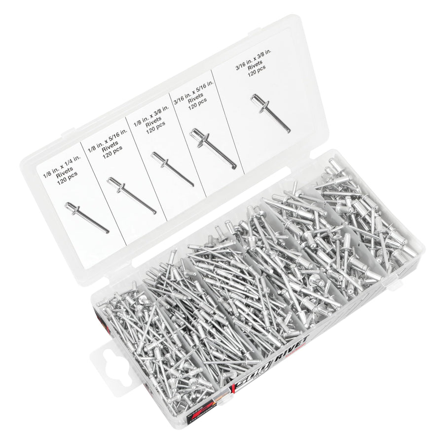 W5228 Performance Tool Aluminum Rivet Assortment Tool Set in a Re-Sealable Plastic Case, (500-Piece)
