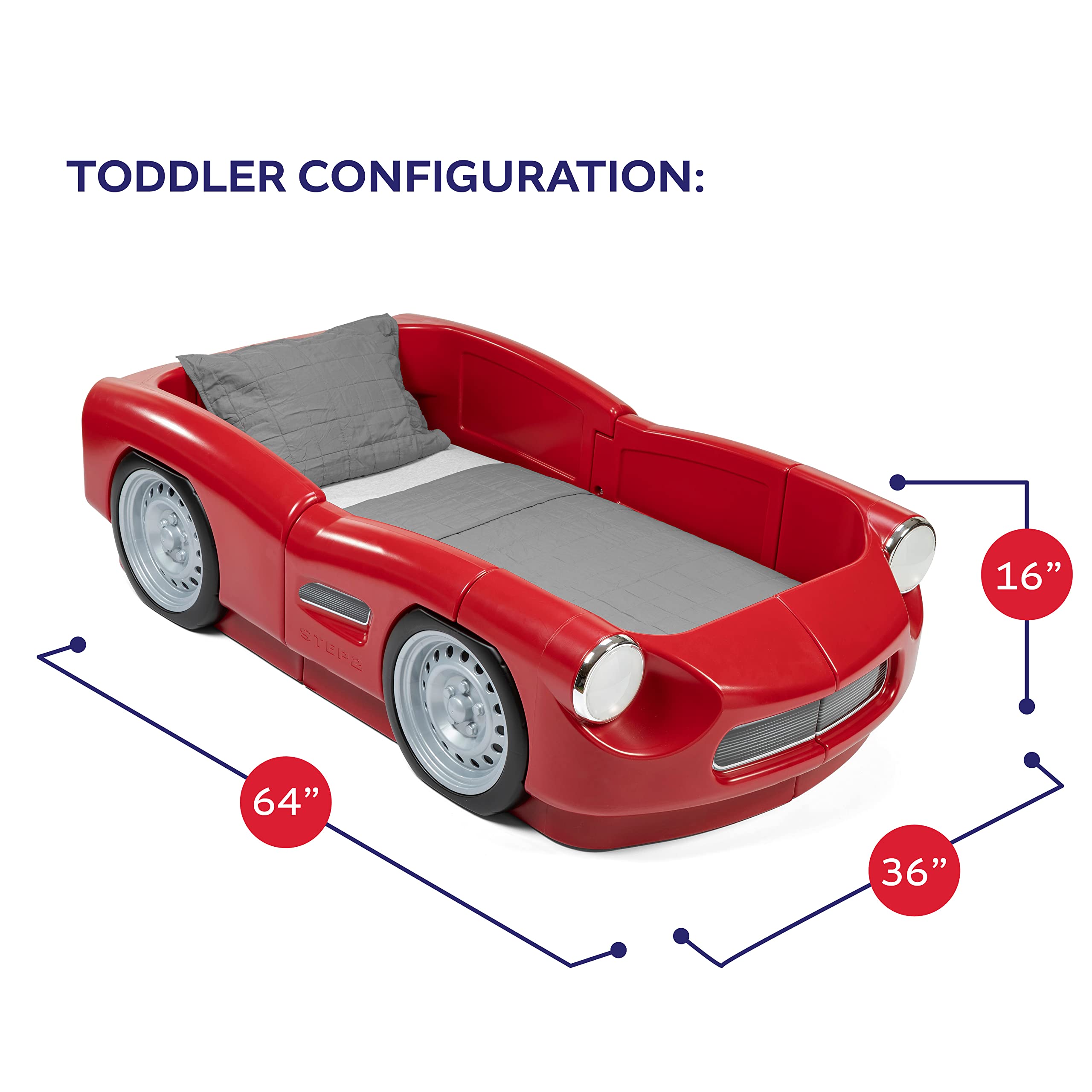Step2 Toddler-to-Twin Roadster Bed, Crib to Twin Transition Race Car Bed, Adjustable, Ages 3+ Years Old, Easy Assembly, Red