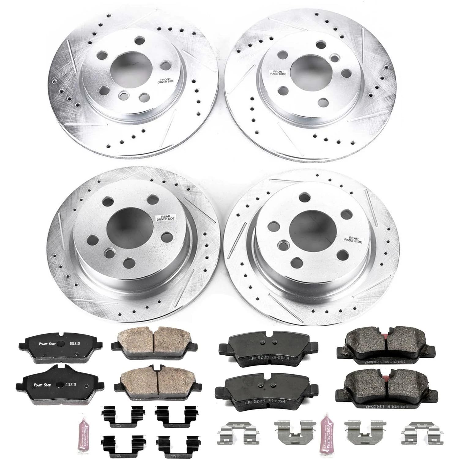 Power Stop K7978 Z23 Evolution Sport Brake Upgrade Kit Front & Rear and 1 Front & 1 Rear Sensor Wires For Mini Cooper 2014-2023 [Model Specific]