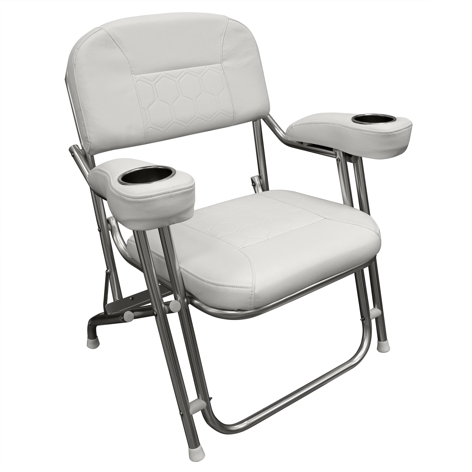 Offshore Series Wise 3367-784 Deluxe Folding Deck Chair with Stainless Steel Cup Holders, Brite White