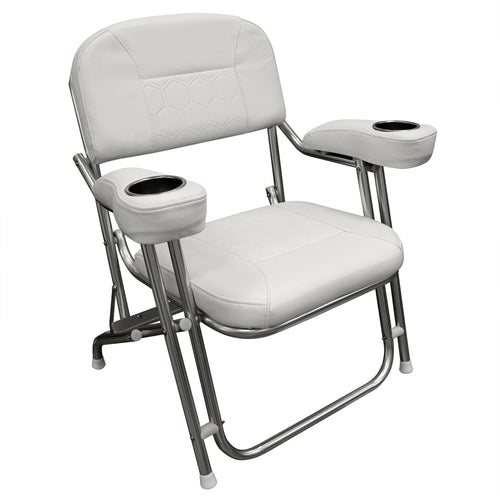 Offshore Series Wise 3367-784 Deluxe Folding Deck Chair with Stainless Steel Cup Holders, Brite White
