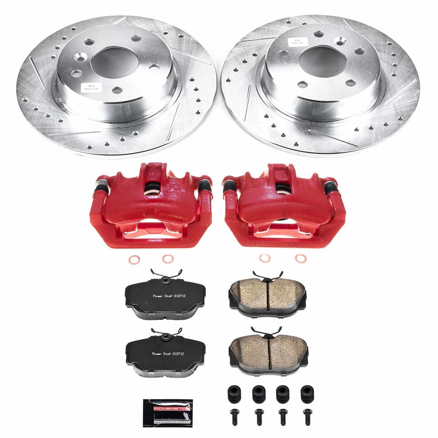 Power Stop Z23 KC6152, Rear Brake Caliper Kit-Drilled/Slotted Rotors, Carbon Ceramic Brake Pads, Calipers For Land Rover Discovery 1999-2004 [Model Specific]