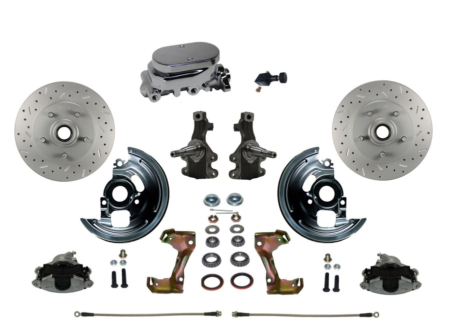 BRAKES LEED Manual Front Disc Brake Conversion 2" Drop Spindle Cross Drilled And Slotted With Chrome Aluminum Flat Top M/C Adjustable Proportioning Valve