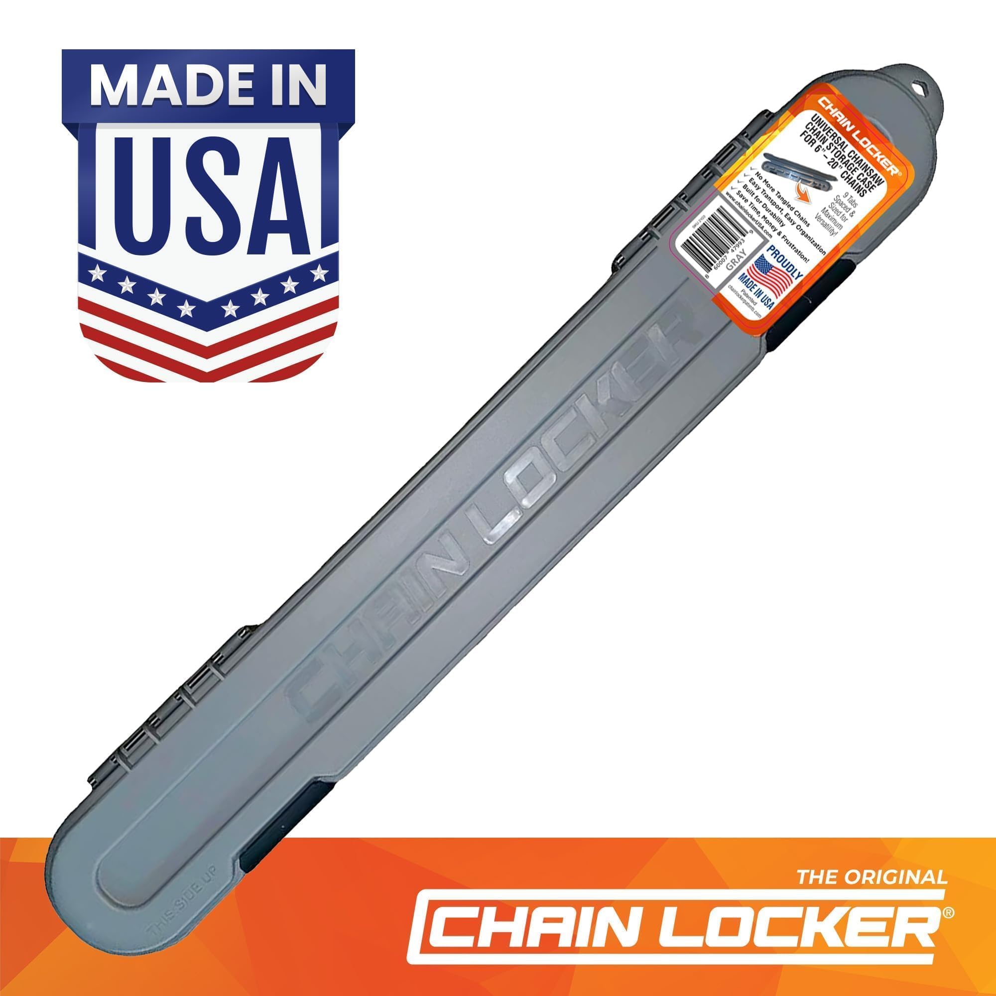 Chainsaw Chain Original Storage - Universal Portable Case for Saw Chain Holder All Chains up to 20” Inch Blades - Can Stack 2” Deep, Fits 8+ Chains, Made in USA - Gray - Holiday Gift for Family
