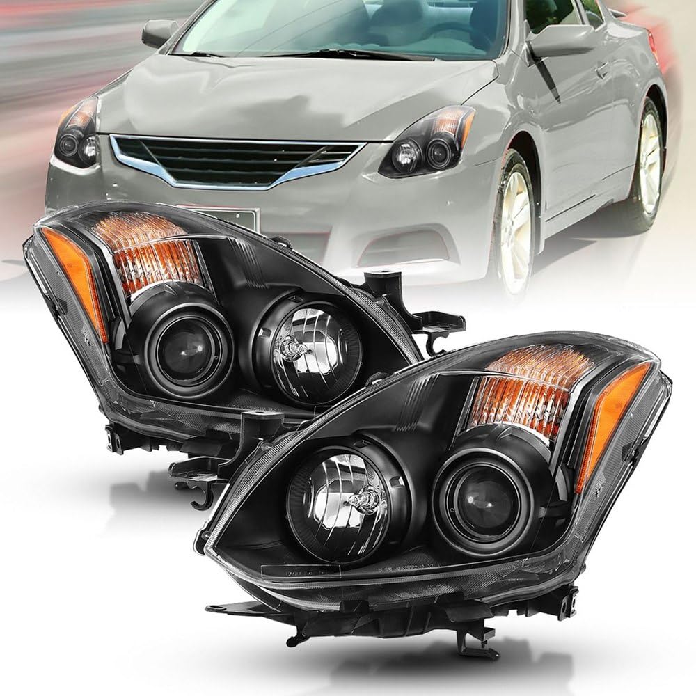 Black ANZO Compatible Replacement Projector Headlight (Halogen Type) for Nissan Altima 2010-2013