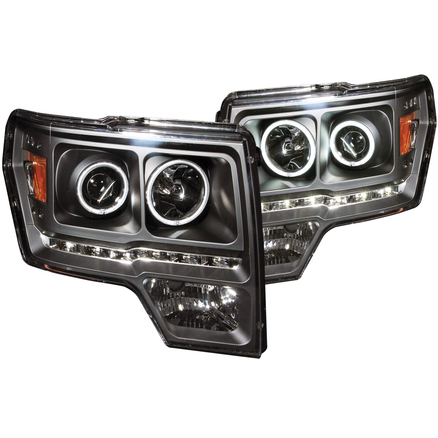 Halogen Projector Headlight AnzoUSA 111298 for Ford F-150 Black/Amber