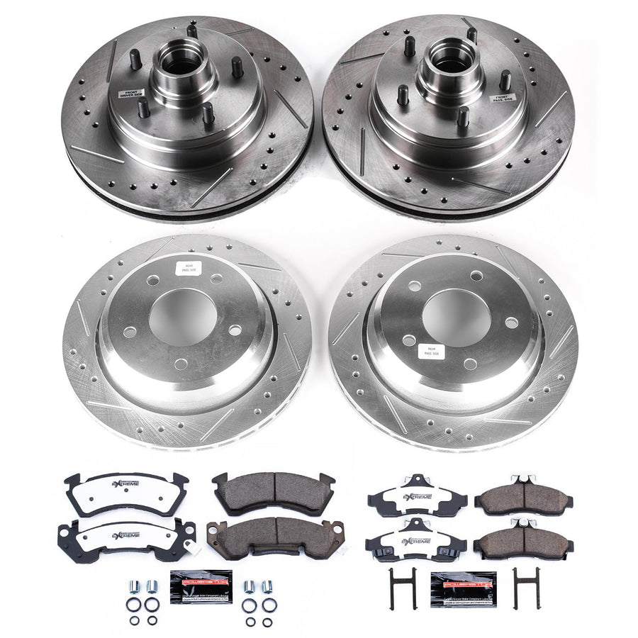 Power Stop K4338 Z23 Carbon Fiber Brake Pads Front and Rear with Drilled & Slotted Brake Rotors Kit For Chevrolet Impala 1994-1996 [Model Specific]