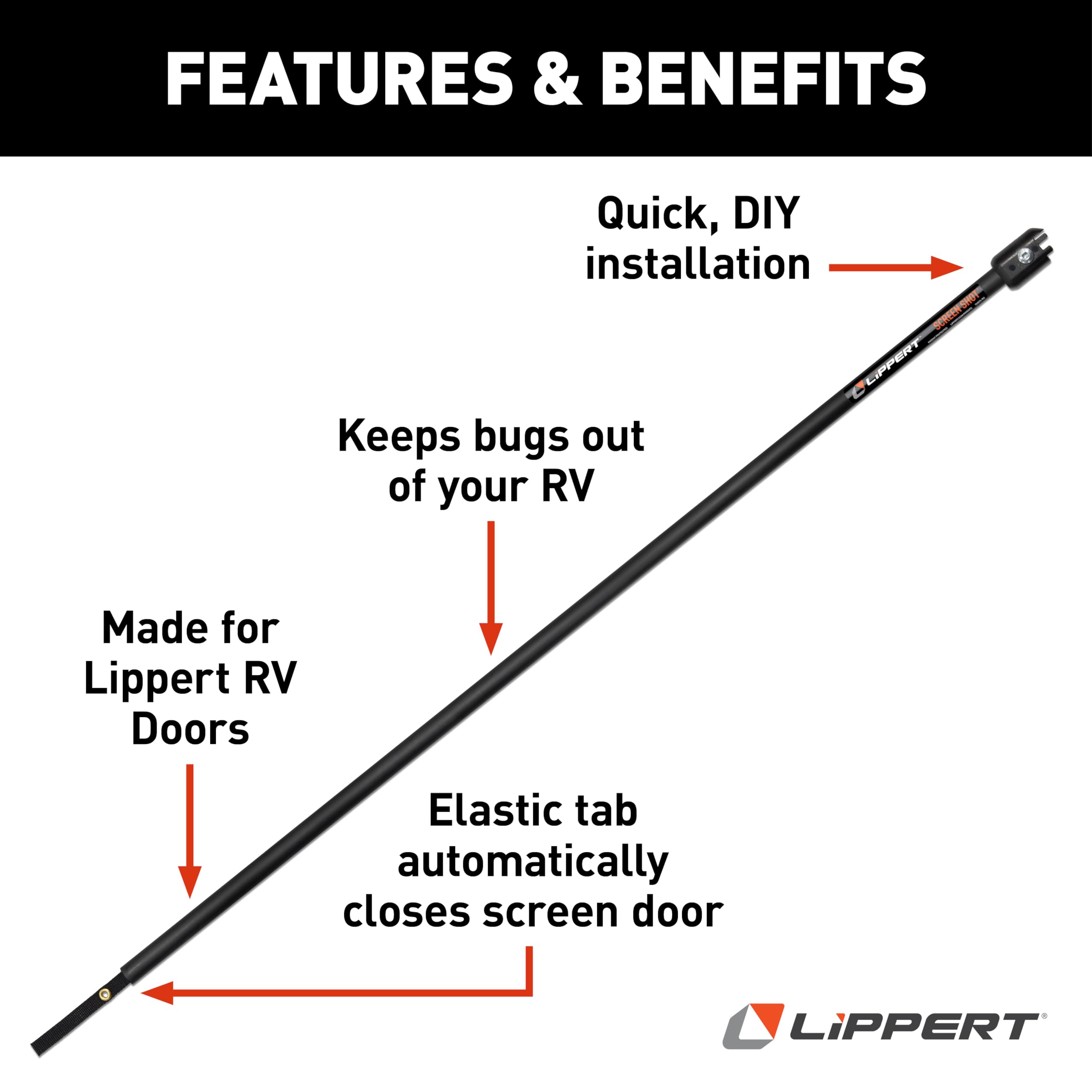Lippert Automatic RV Screen Door Closer Screen Shot, 26", Compatible with Lippert Entry Doors Only, Easy DIY Installation, Hardware Included, 1-Year Warranty - 730813