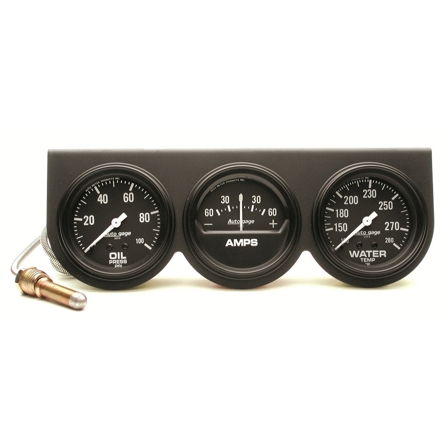 AUTO METER Autogage 2394 Black Oil/Amp/Water Gauge with Steel Console,2.625 in.
