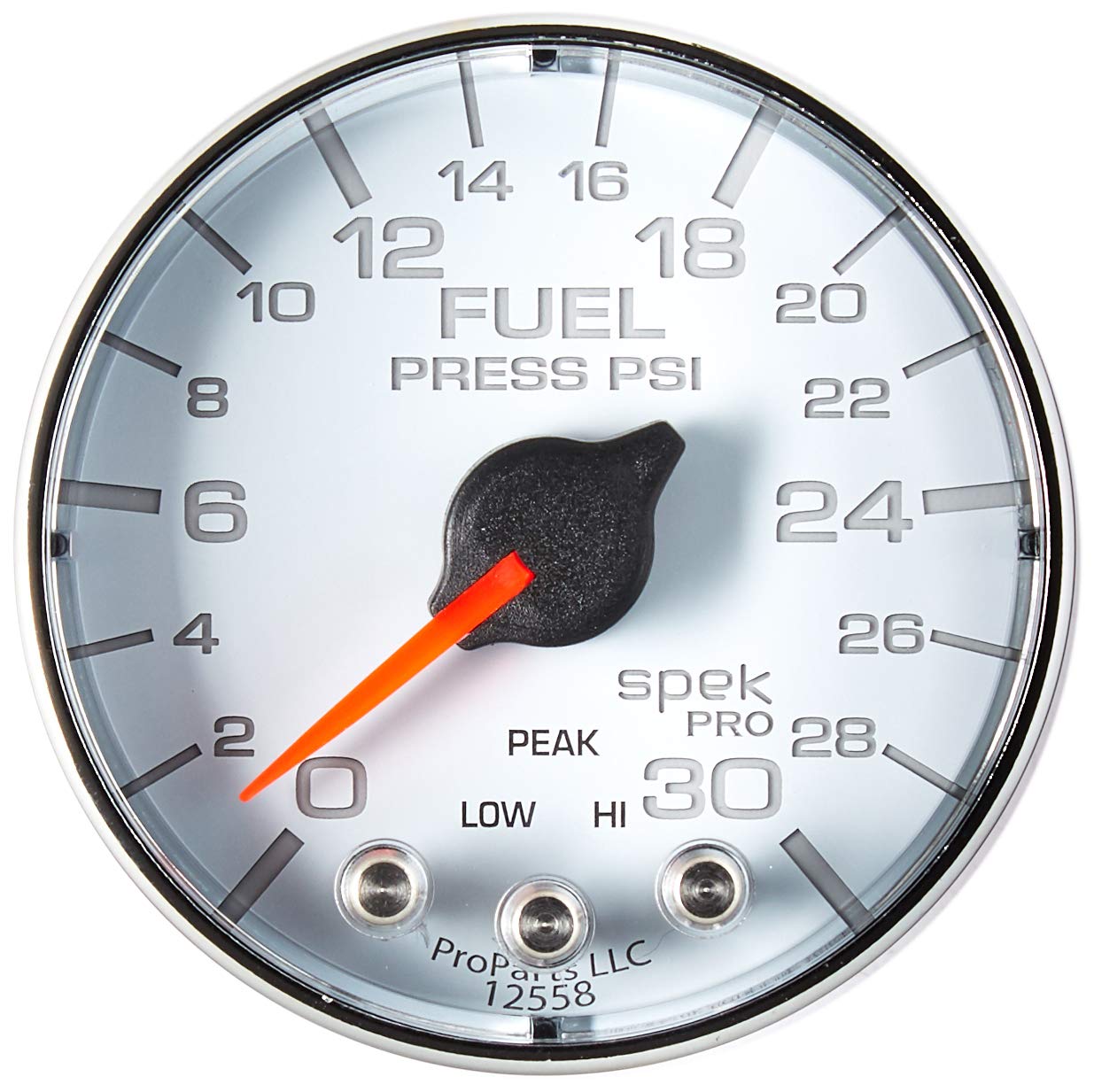 Gauge AUTO METER P316118 Fuel Press (Spek-Pro Gauge, 2 1/16", 30Psi, Stepper Motorwith Peak & Warn, Wht/Chrm, Spek-Pro)