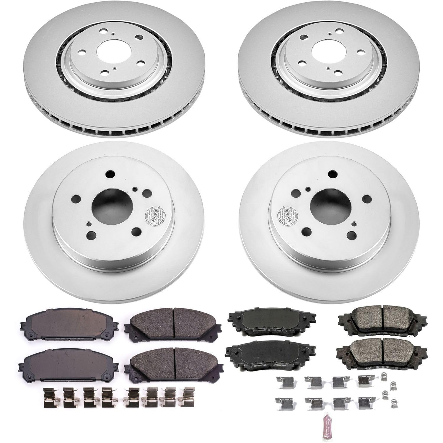 Power Stop CRK7605 Brake Rotor Coated and Ceramic Brake Pads- Front & Rear For Lexus NX200t 2015-2017, Lexus NX300 2018-2021, Lexus NX300h 2015-2021 [Model Specific]