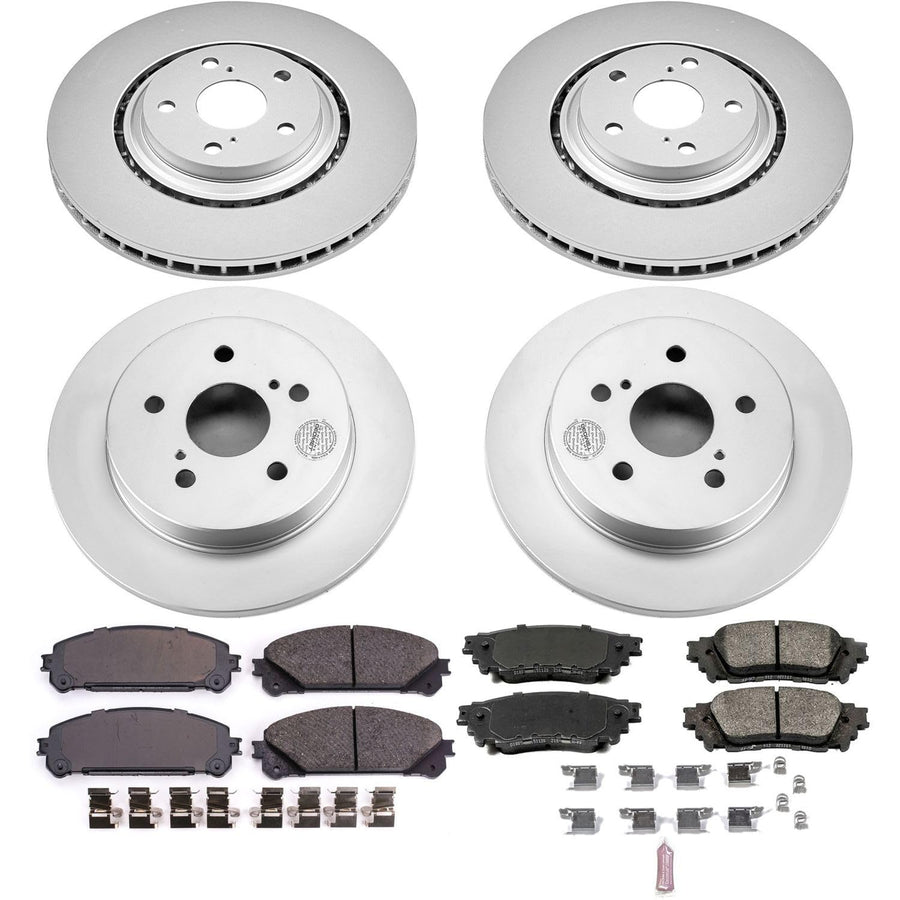 Power Stop CRK7605 Brake Rotor Coated and Ceramic Brake Pads- Front & Rear For Lexus NX200t 2015-2017, Lexus NX300 2018-2021, Lexus NX300h 2015-2021 [Model Specific]