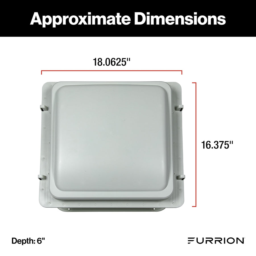 Furrion 14" RV Rooftop Vent Exhaust Fan with Lid, 10-Blade, Four Fan Speeds, Push-Button Controls, Removable Insect Screen, Flush-Mount Design for 2" to 7" Thick Roofs, White - FVF14D90R6A-PS-AM
