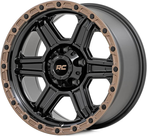 15x8 Rough Country 79 Series One Piece | 5x5.5 | -19mm-79150814 Semi Gloss Black with Bronze Ring Wheel with Aluminum (15 x 8. inches /5 x 5 inches, -19 mm Offset)
