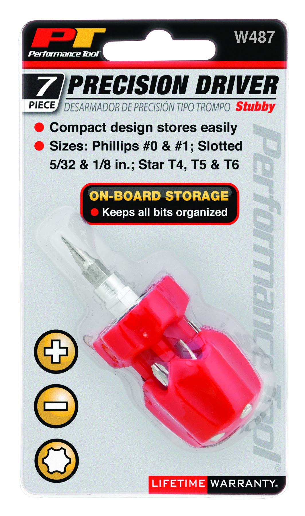 7-in-1 Performance Tool W487 Stubby Screwdriver Set with Phillips, Slotted and Star Bits - Compact Design with On-board Bit Storage