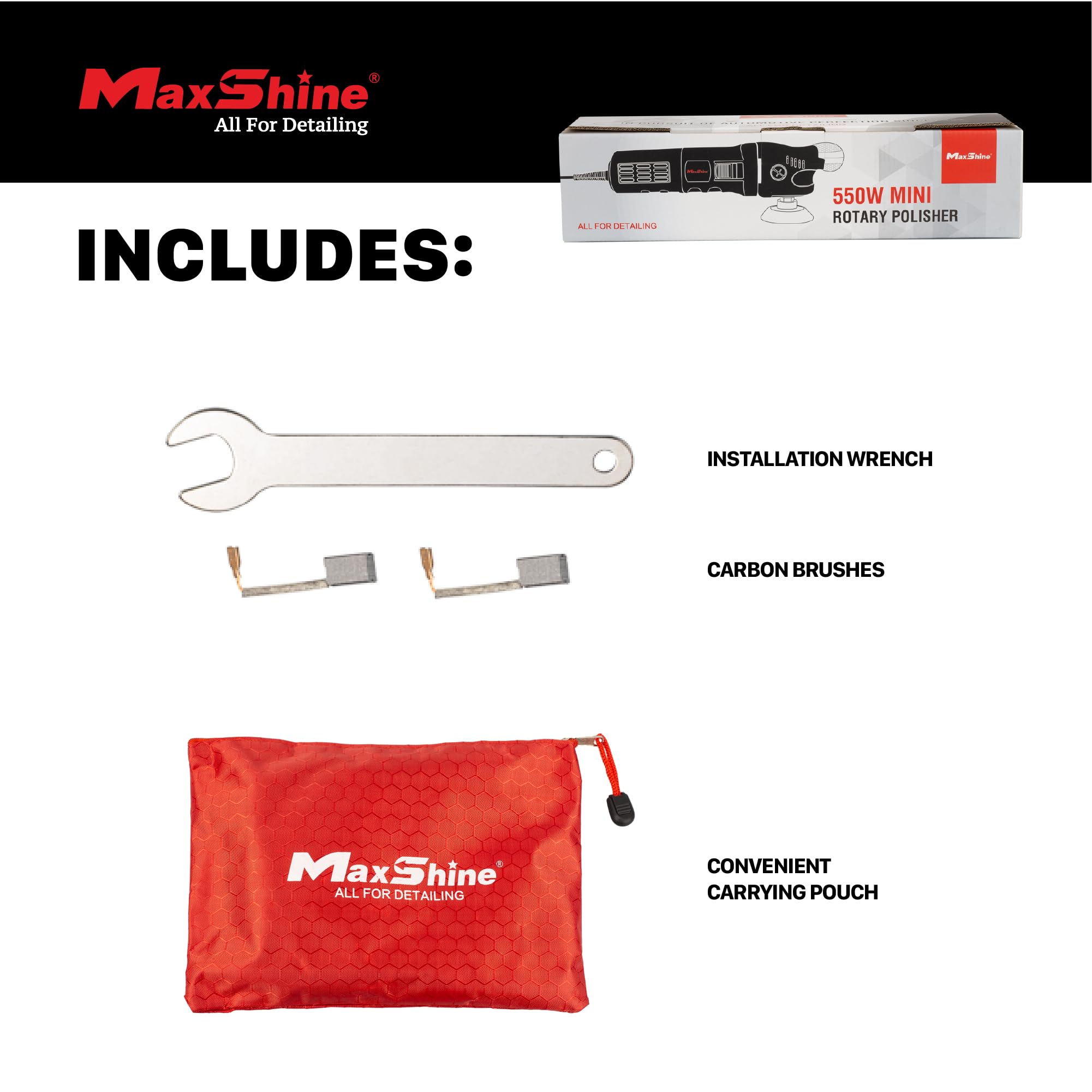 M550 Rotary Polisher Maxshine | 550W Motor, 3” Backing Plate, 6-Speed, 5/8” Thread | Compact Detailing Buffer for Auto, Boat & Marine Paint Correction, Swirl & Scratch Removal, Glossy Finish