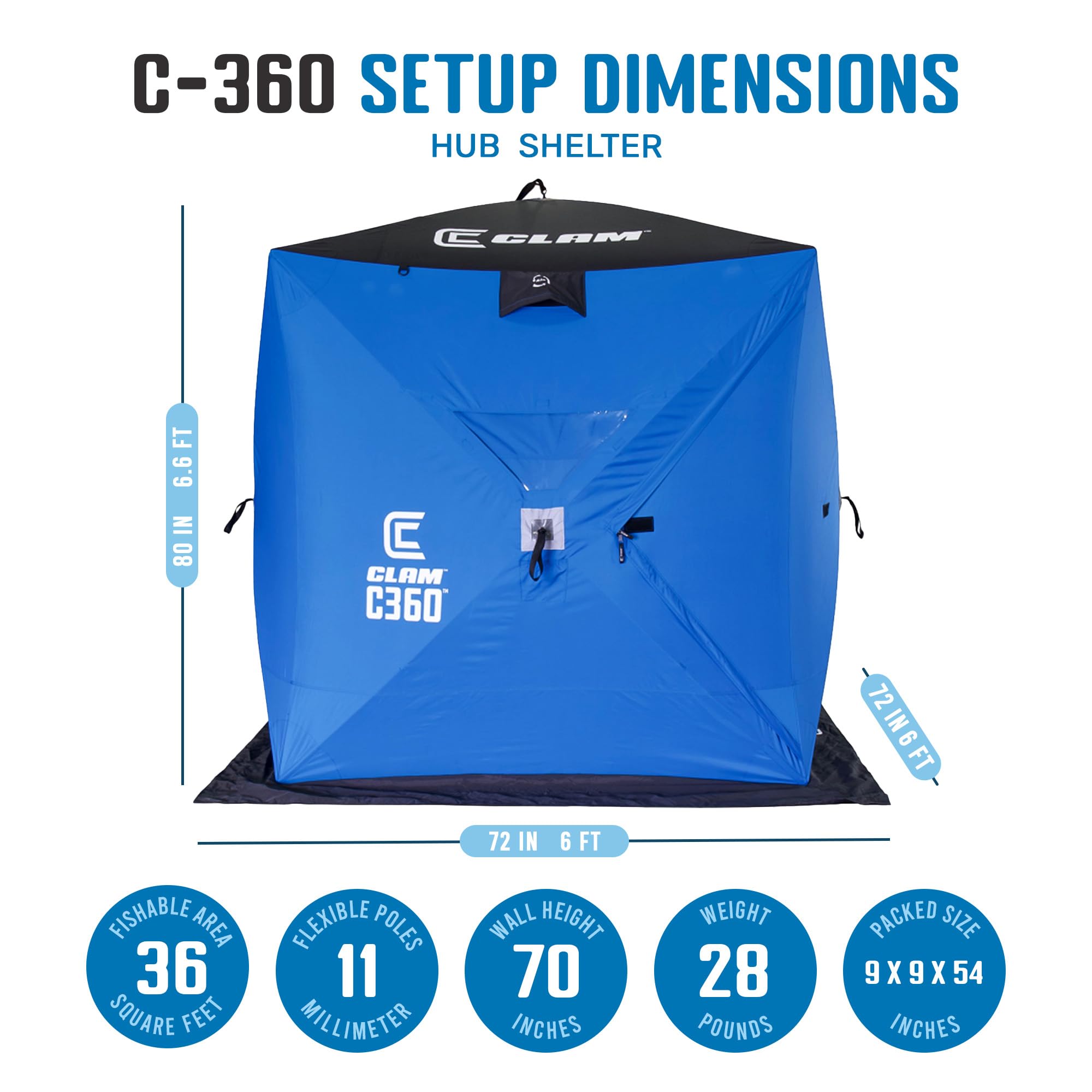 C-360 CLAM Ice Fishing Shelter - Easy Setup, Durable, Spacious 2-3 Person Tent with Anchors & Carry Bag