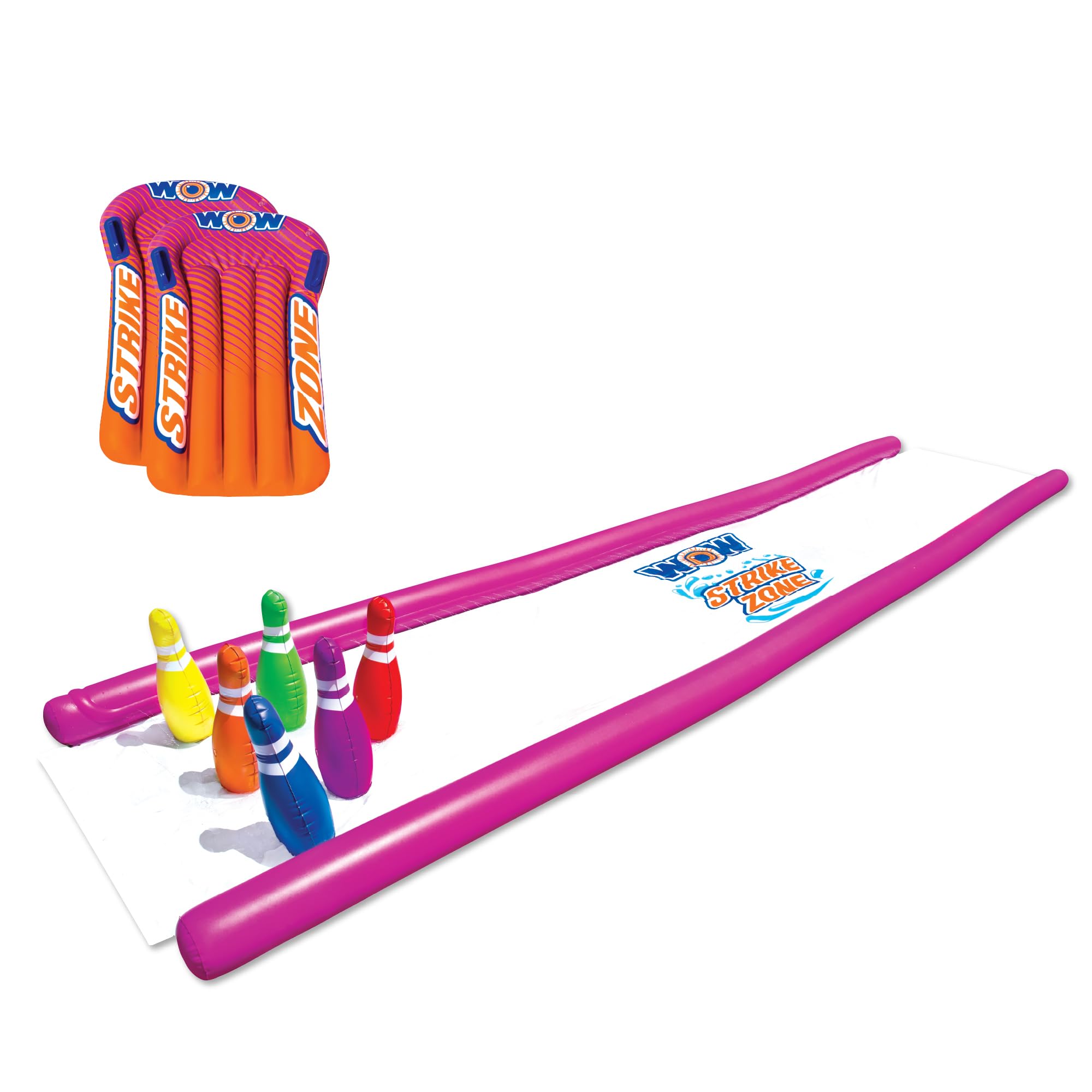 Strike Zone WOW Sports - Water Slide 25 Foot Slip n Slide with Inflatable Sides & Sprinklers - Human Bowling Water Slide with Inflatable Pins