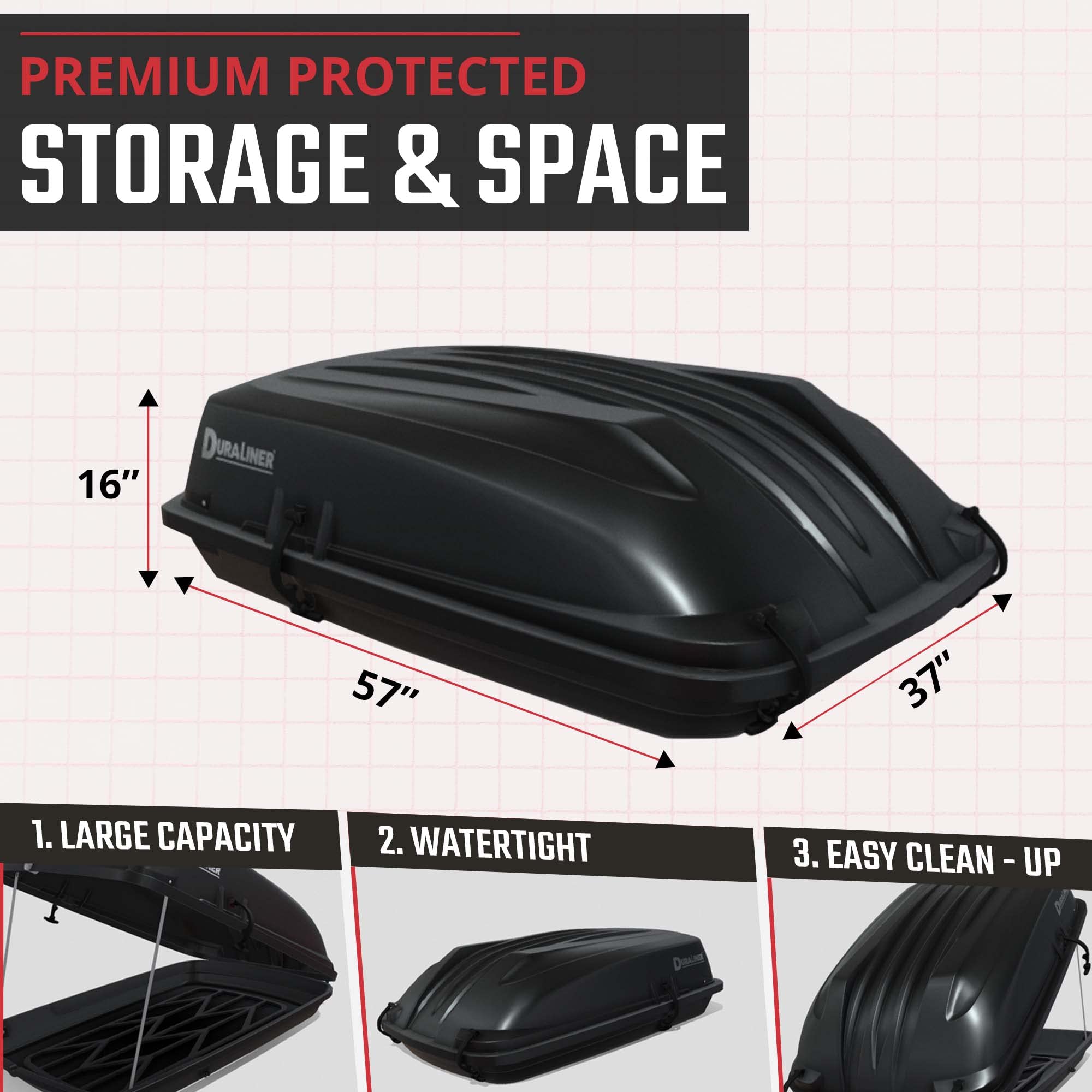 DuraLiner Cargo Carrier Rooftop for Cars - Waterproof Hard Shell Roof Top Mount Car Storage - Universal Fit - Easy Installation - 20 Cubic Ft - 110 Lb Capacity - Made in USA