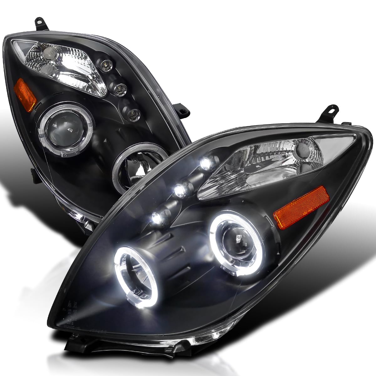 Halo Projector LED Lamps Black SPEC-D TUNING Headlights Compatible with 2006-2008 Toyota Yaris Hatchback, Left + Right Pair Headlamps Assembly
