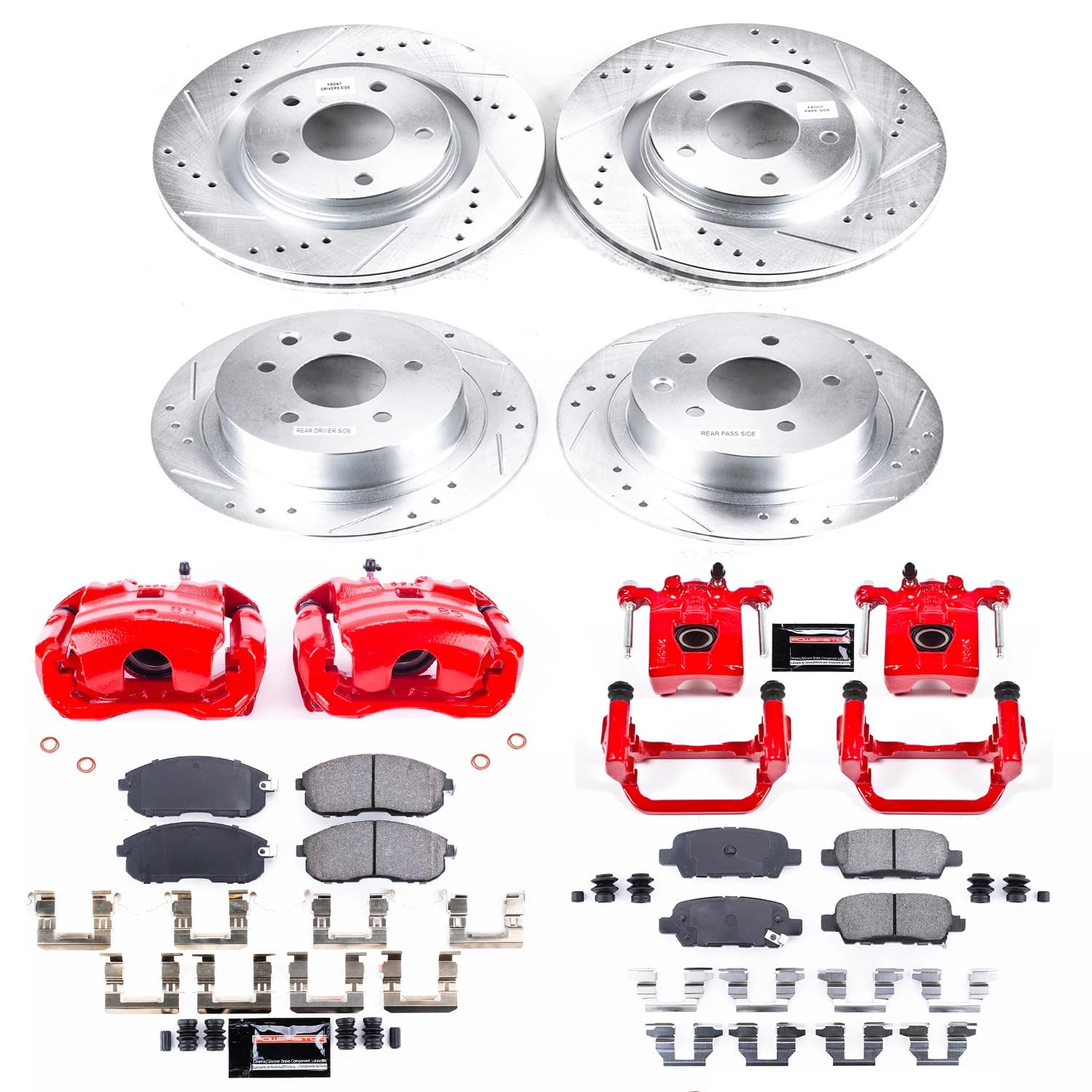 Power Stop Z23 KC6095 Evolution Sport Front & Rear Brake Caliper Kit- Brake Rotors, Brake Pads and Brake Calipers For Nissan Sentra 2017-2018 [Model Specific]