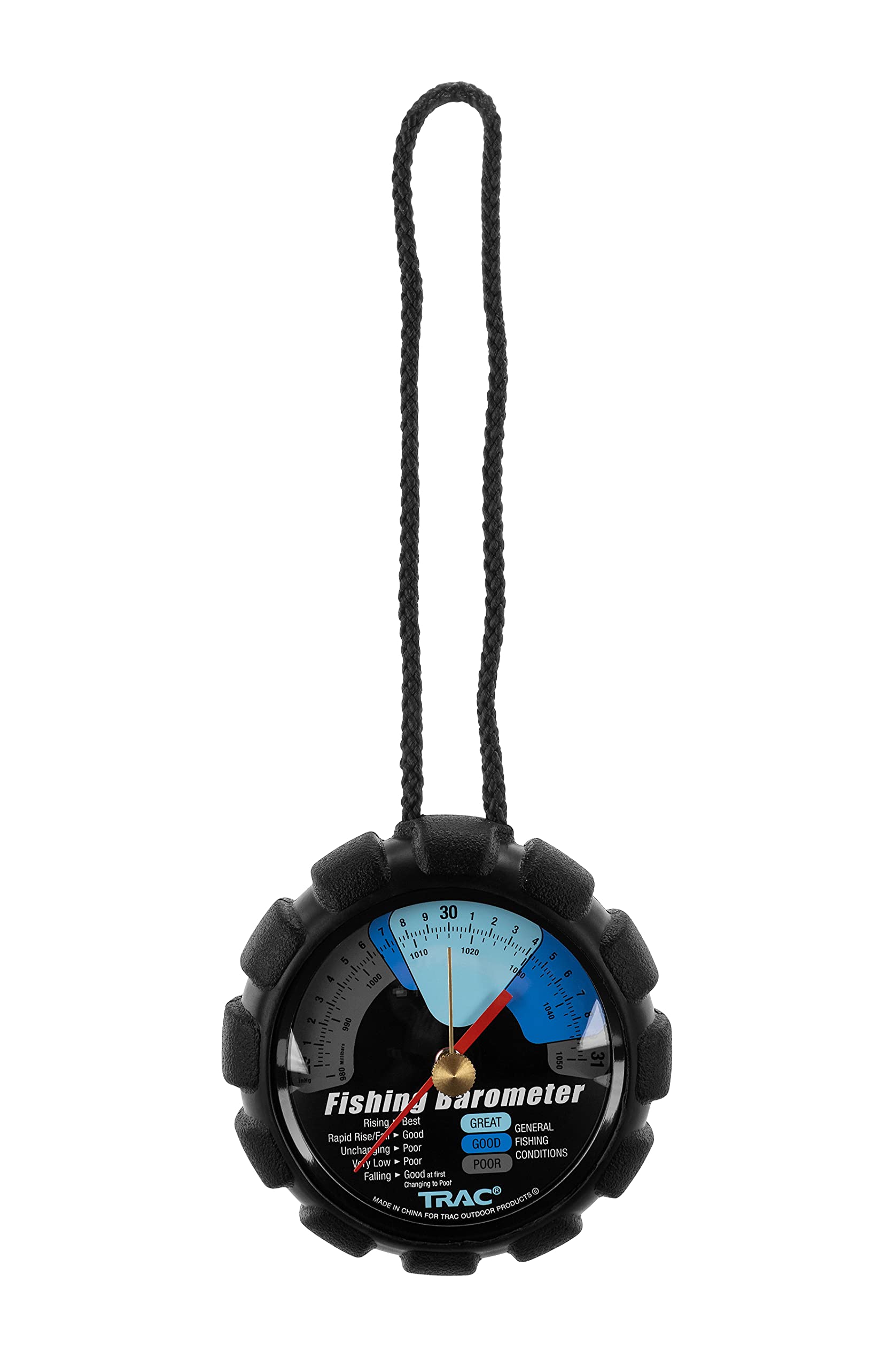 Camco Outdoors TRAC Fishing Barometer | Features an Adjustable Pressure Change Indicator with Reference Marker & Color-Coded Dial | Easily Calibrates to Local Barometric Pressure (69200)