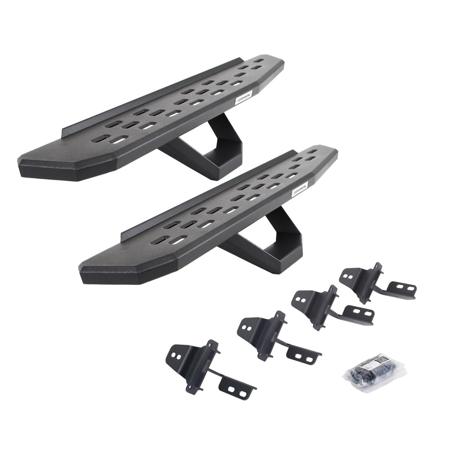 Go Rhino Running Boards RB30, Brackets, & 1 Pair of Drop Steps | Galvanized Steel, Textured Black | 6969264810PC | Fits 2007-2018 Jeep Wrangler JK, 2-Door