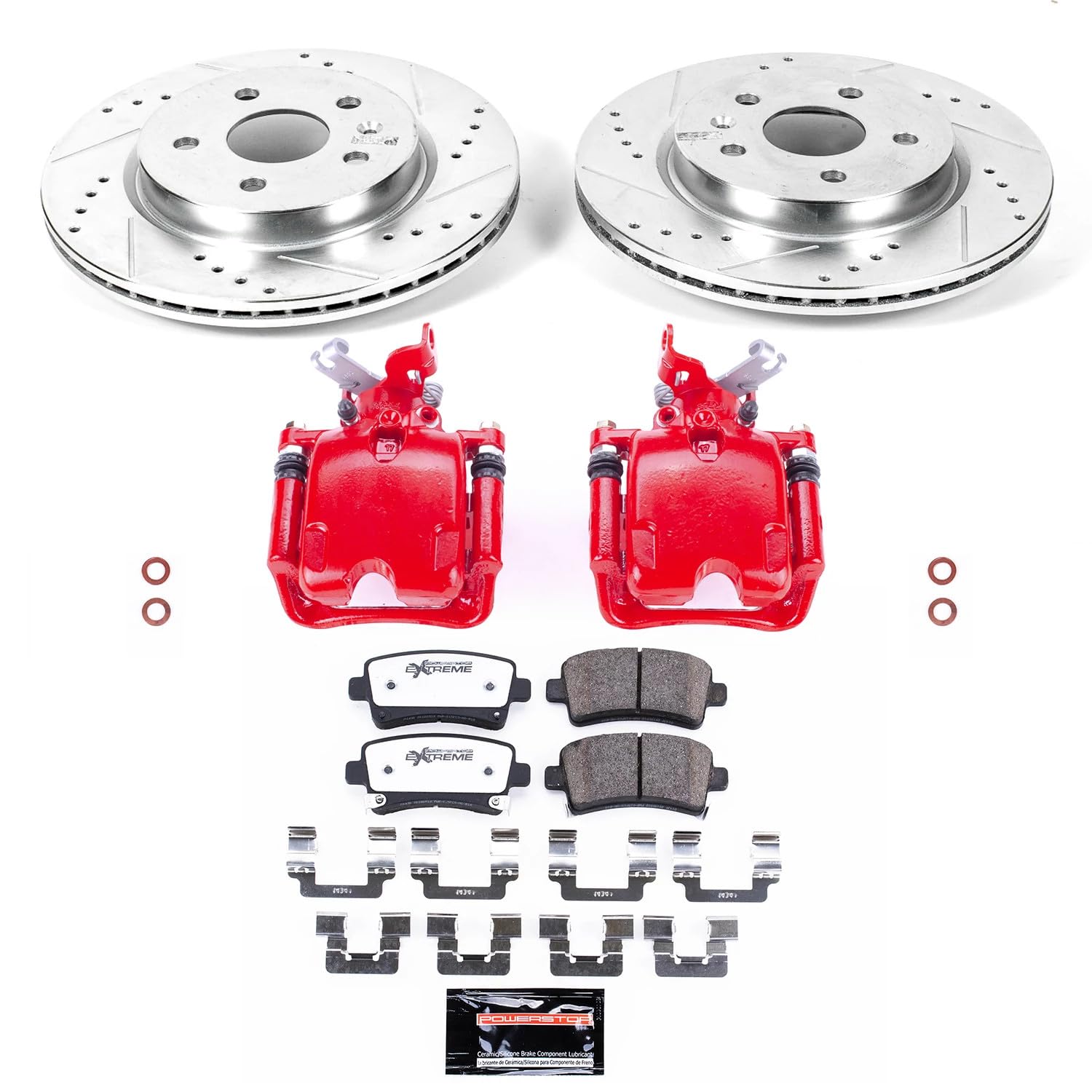 Power Stop Z26 KC5547-26 Rear Caliper Kit-Drilled/Slotted Rotors, Carbon Ceramic Brake Pads & Calipers For Buick LaCrosse, Buick Regal, XTS, Chevy Impala, Chevy Malibu, Saab 9-5 [Model Specific]