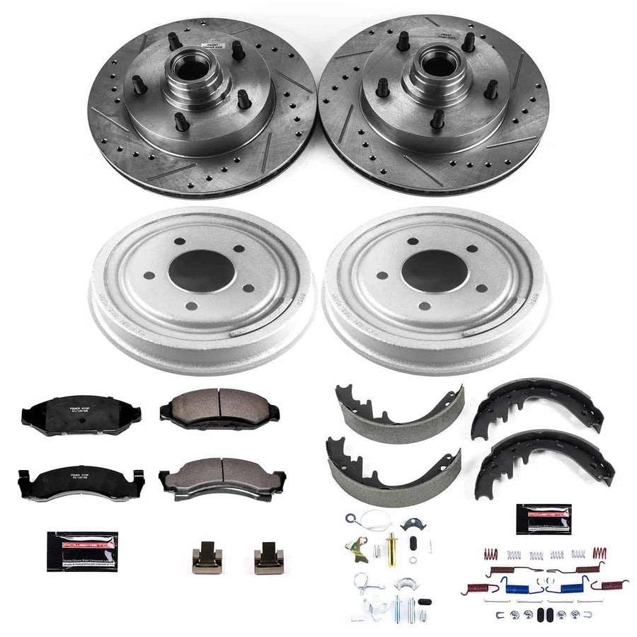 Power Stop K15456DK Z23 Brake Kit-Rotors, Front and Rear Brake Drums & Carbon Ceramic Brake Pads For Ford F-150 1987-1989 [Model Specific]