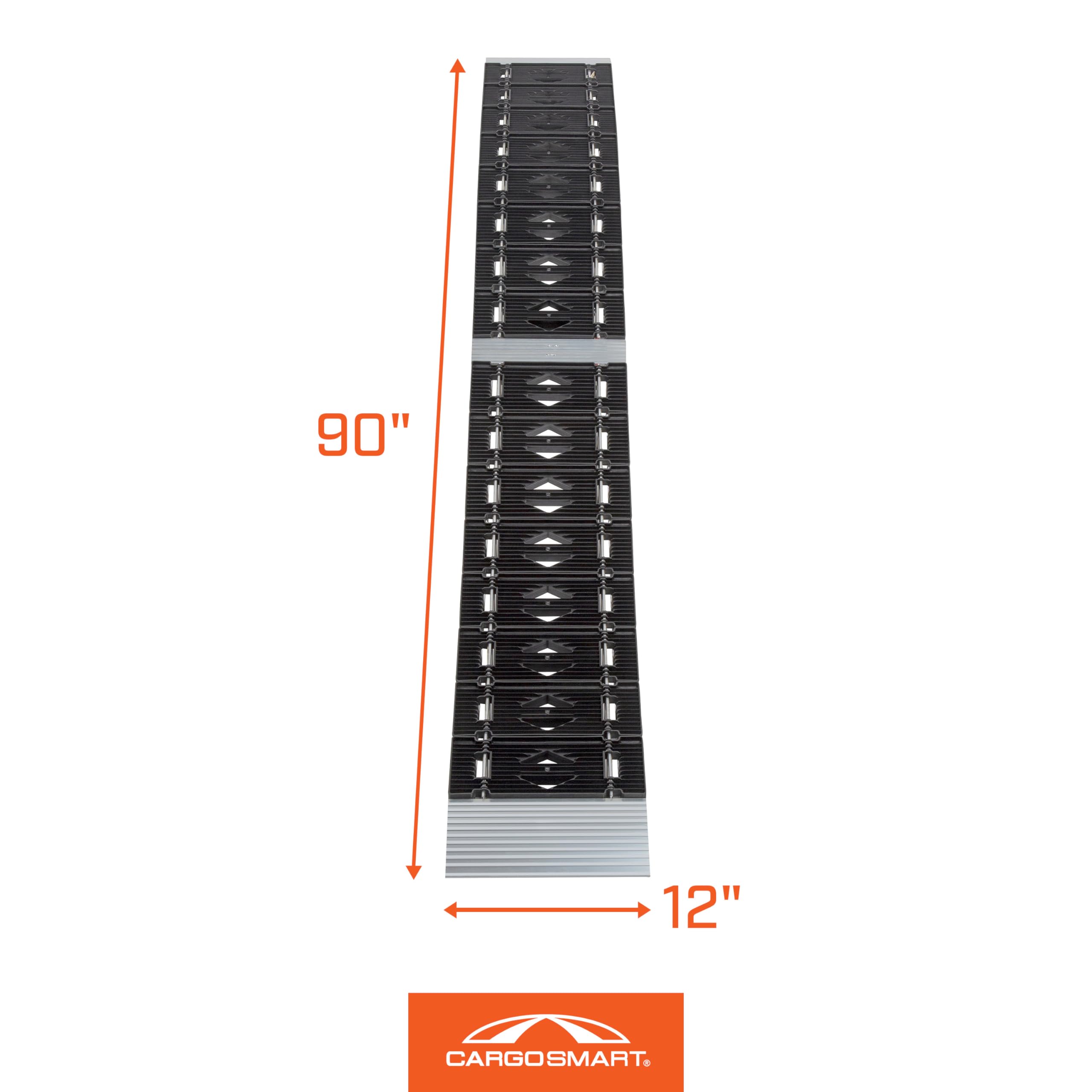 CargoSmart Hybrid LED S-Curve Centerfold Loading Ramp, 1 Pack — 1,500lb Per Pair Capacity, 12” W x 90” L — Aluminum Ramp with Built-in LED Lights, Load/Unload Lawn Equipment, Motorcycles, ATVs & More