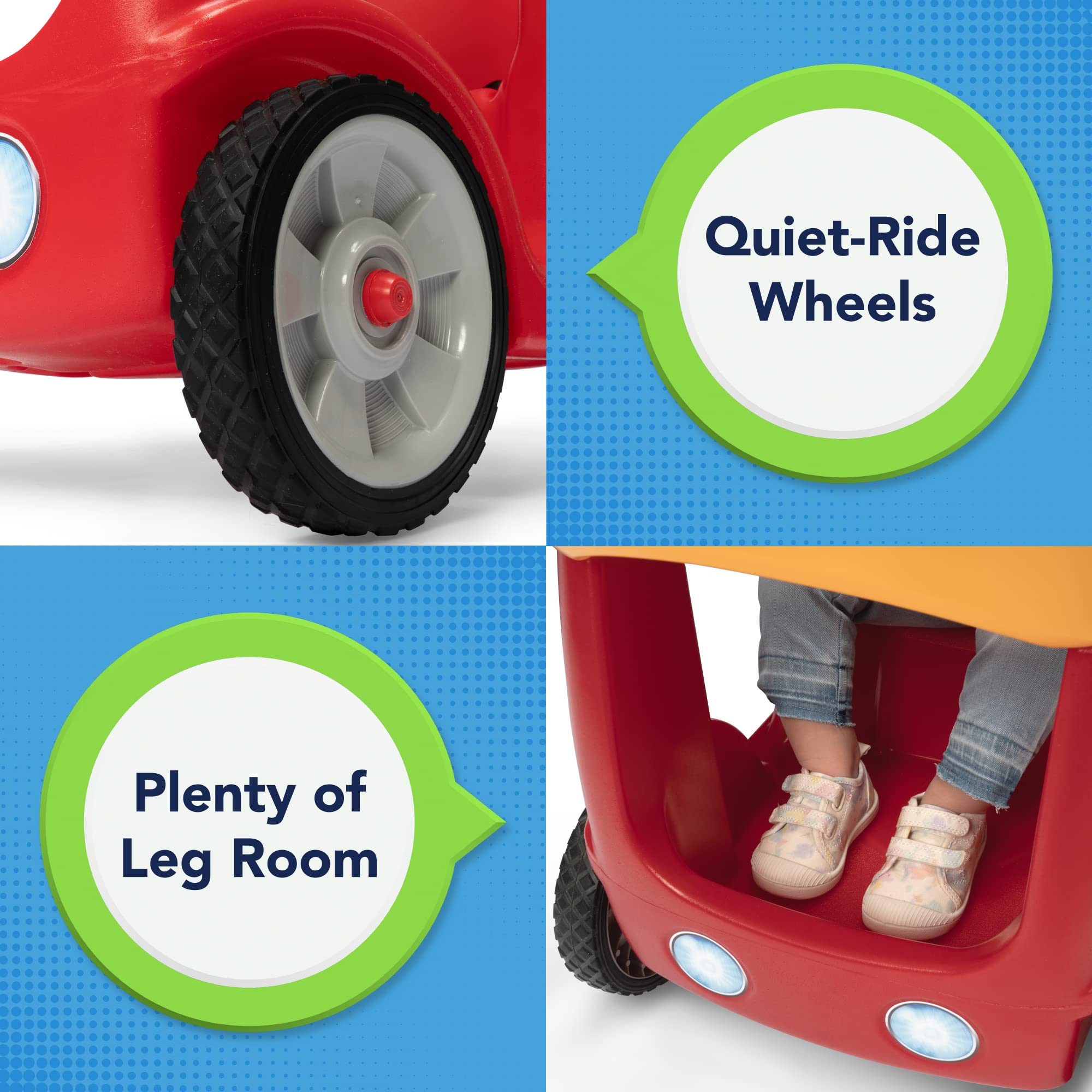Simplay3 Quiet Ride-On Roll and Stroll Toddler Toy Push Car, with Seatbelt, for Toddlers ages 1.5-4 yrs., Red
