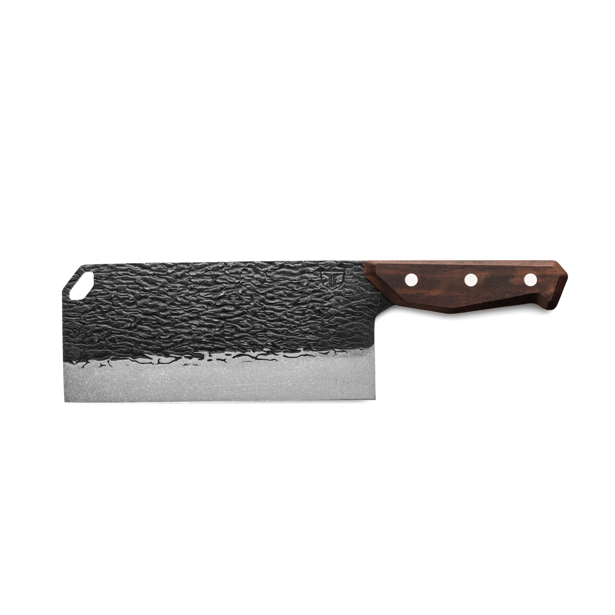 PrimalForge TRUE Cleaver Knife | Cutting Meat, Chopping Fruits & Vegetables, Home & Professional Knife, Rugged Stonewash Finish, Sharp 5Cr15MoV Stainless-Steel, Wood Handle, Hand Forged Appearance