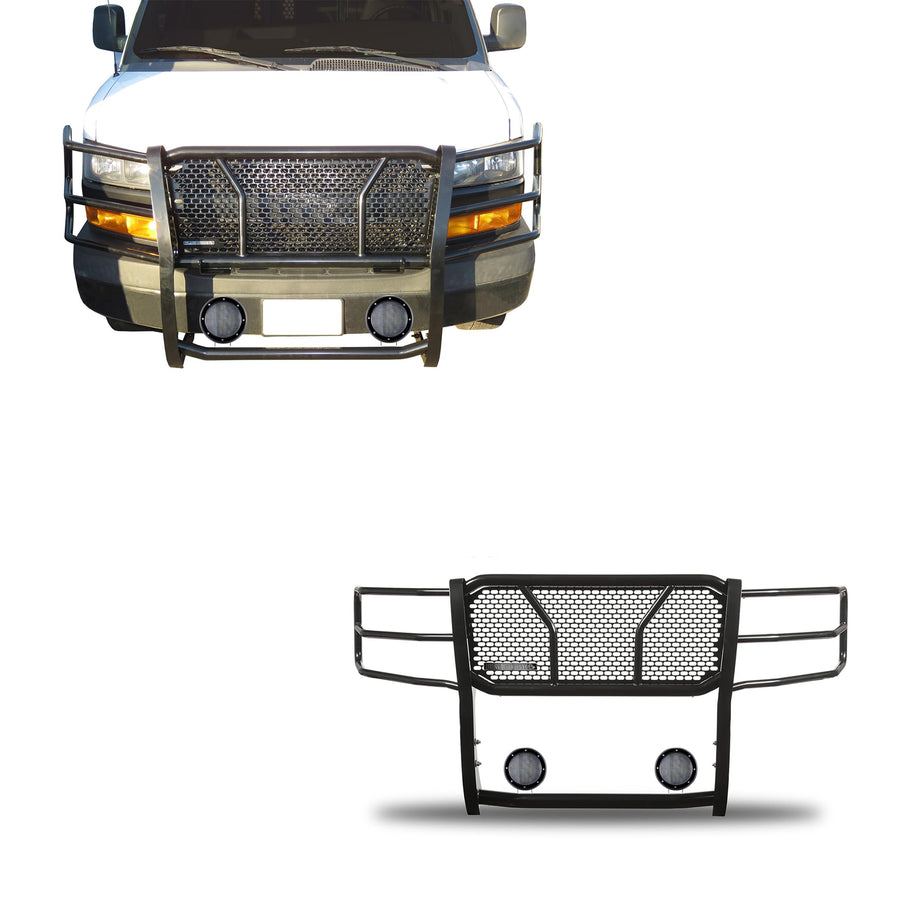Heavy Duty Black Horse RUGGED Grille Brush Bumper Guard Modular Come with Pair of 5.3"LED Lights Compatible with 03-24 Express 2500/Express 3500|09-24 Express 4500/Express Cargo-RU-GV02MA-B-PLFB