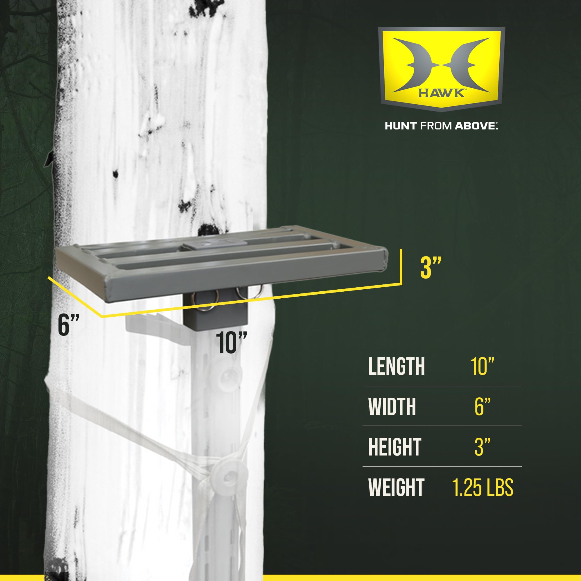 Hawk Lightweight Tree Stand, Small Platform Hunting Gear Mounts to Helium Sticks, Foot Rest for Mobile Hunters, Quiet Step, 10 x 6 Inch