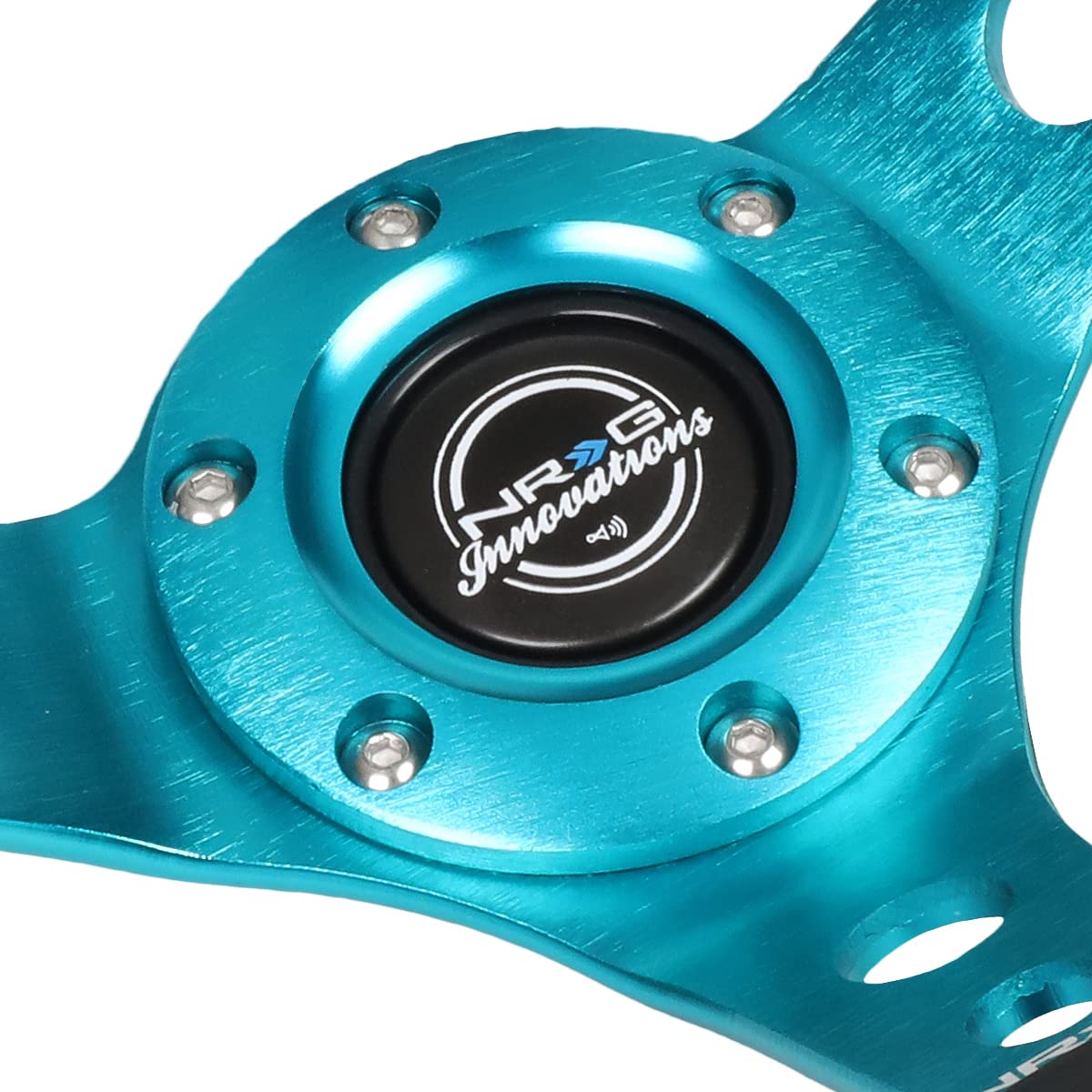 NRG Innovations Reinforced NRG-RST-006TL Steering Wheel 350mm Sport Steering Wheel (3" Deep), Black Leather Teal Center Mark with Teal Stitching and Teal Center Spoke