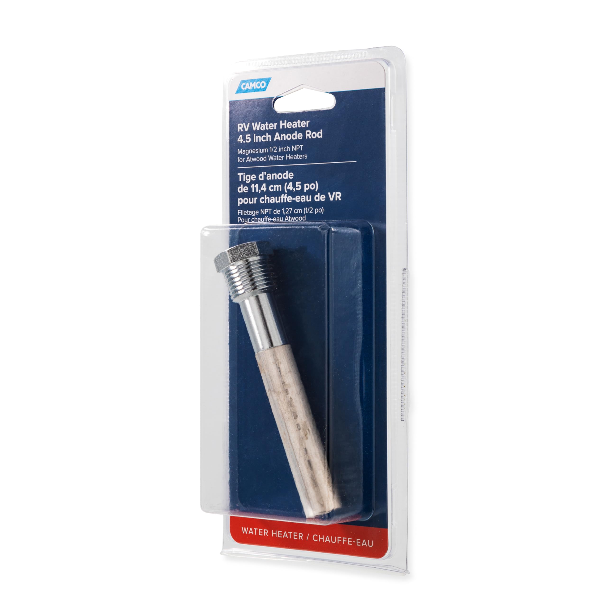 Camco RV Water Heater Magnesium Anode Rod - Compatible with Atwood Heaters - 1/2 inch NPT x 0.5 inch D x 4.5 inch L - Extends The Life of Your Water Heater - (11553)